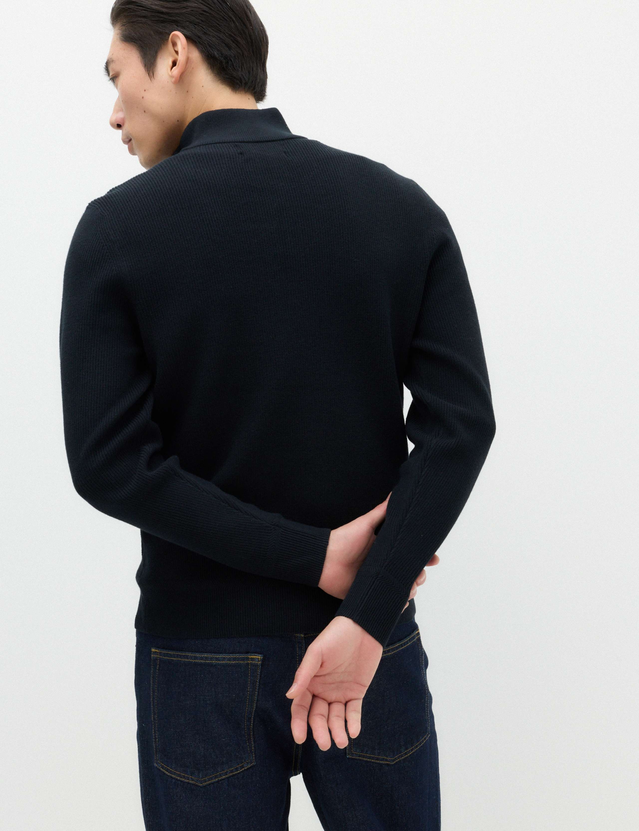 Cotton Blend Ribbed Half Zip Jumper 5 of 6