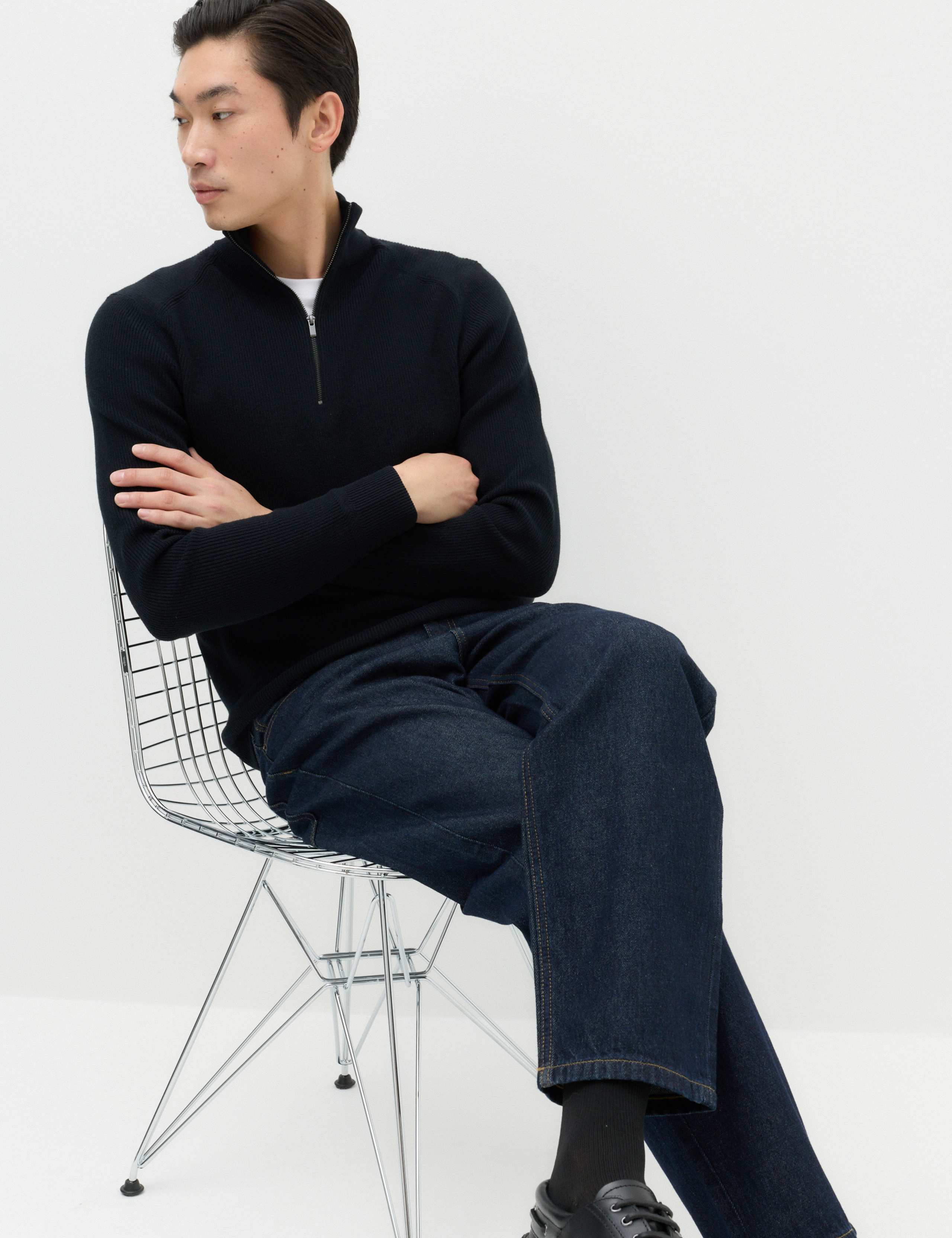 Cotton Blend Ribbed Half Zip Jumper 6 of 6
