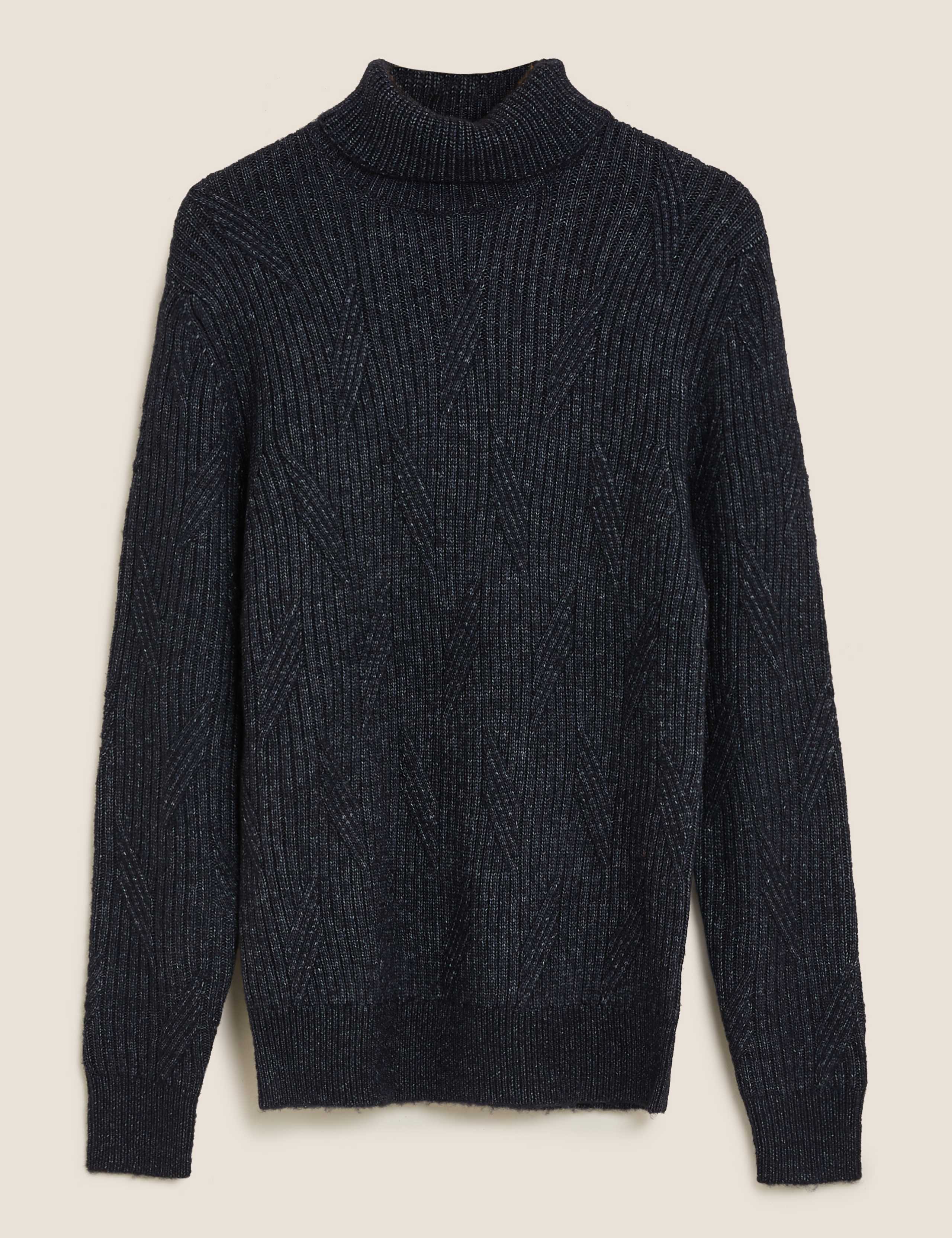 Chunky Cable Roll Neck Jumper With Wool 2 of 4