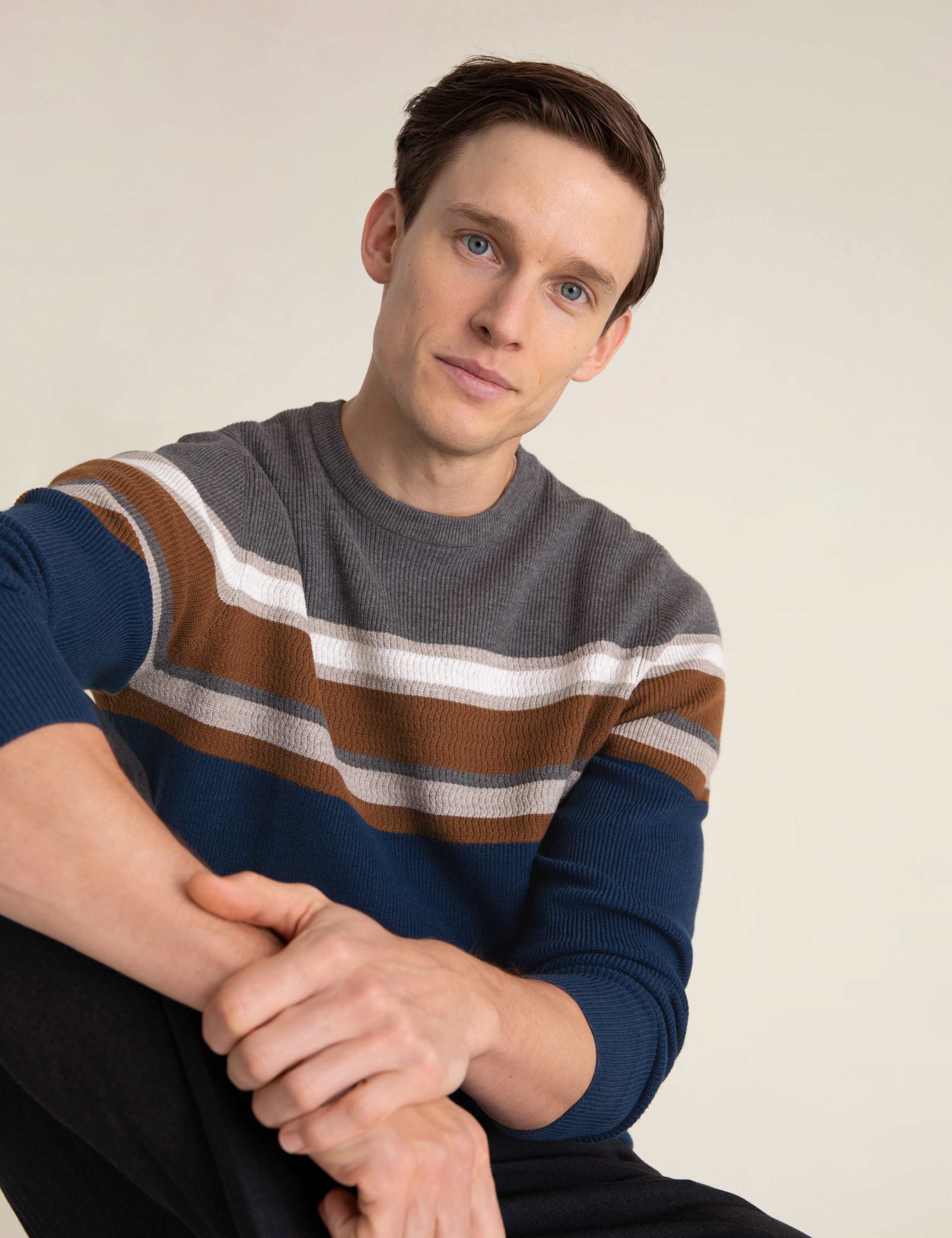 Ribbed Chest Stripe Crew Neck Jumper 1 of 4