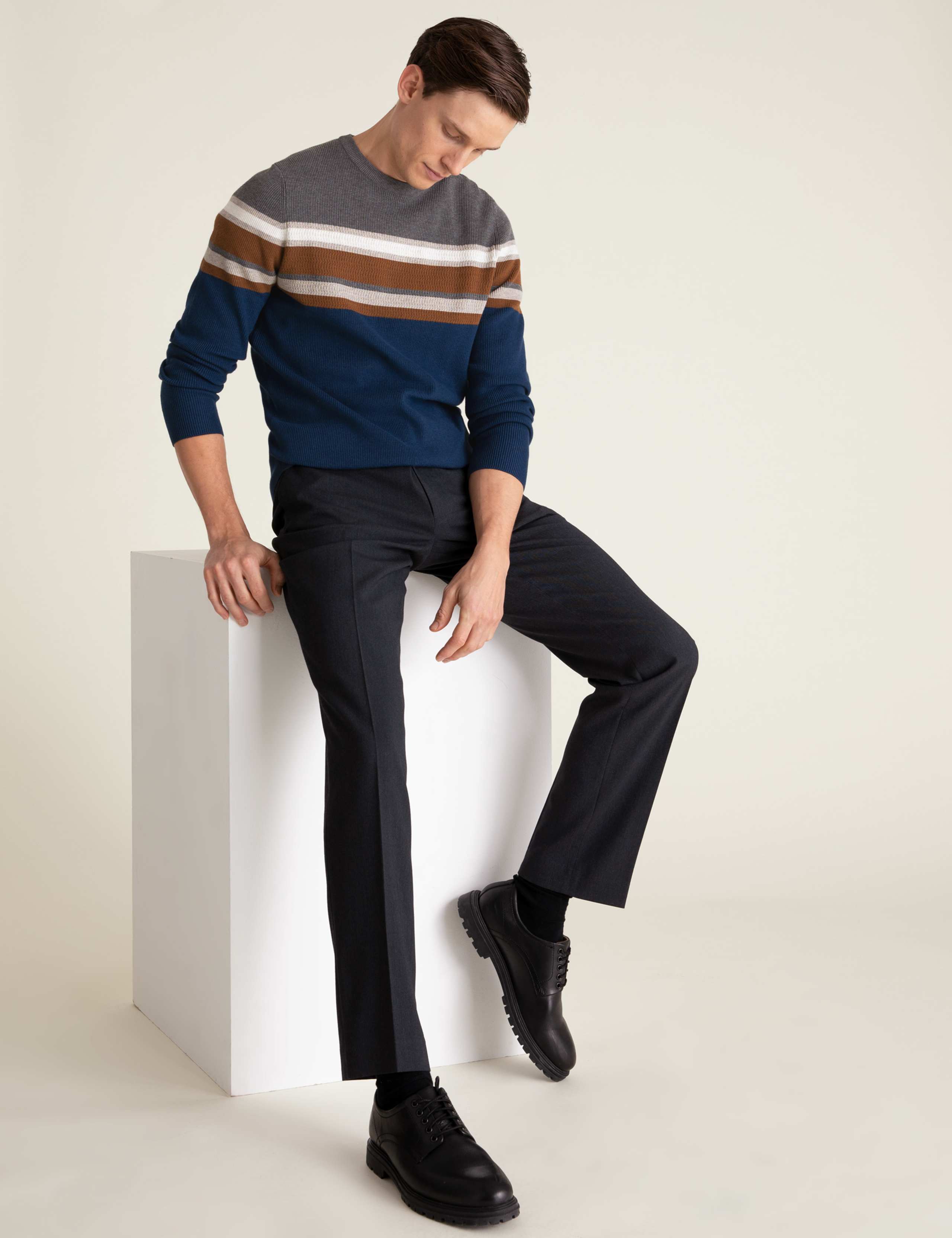 Ribbed Chest Stripe Crew Neck Jumper 3 of 4