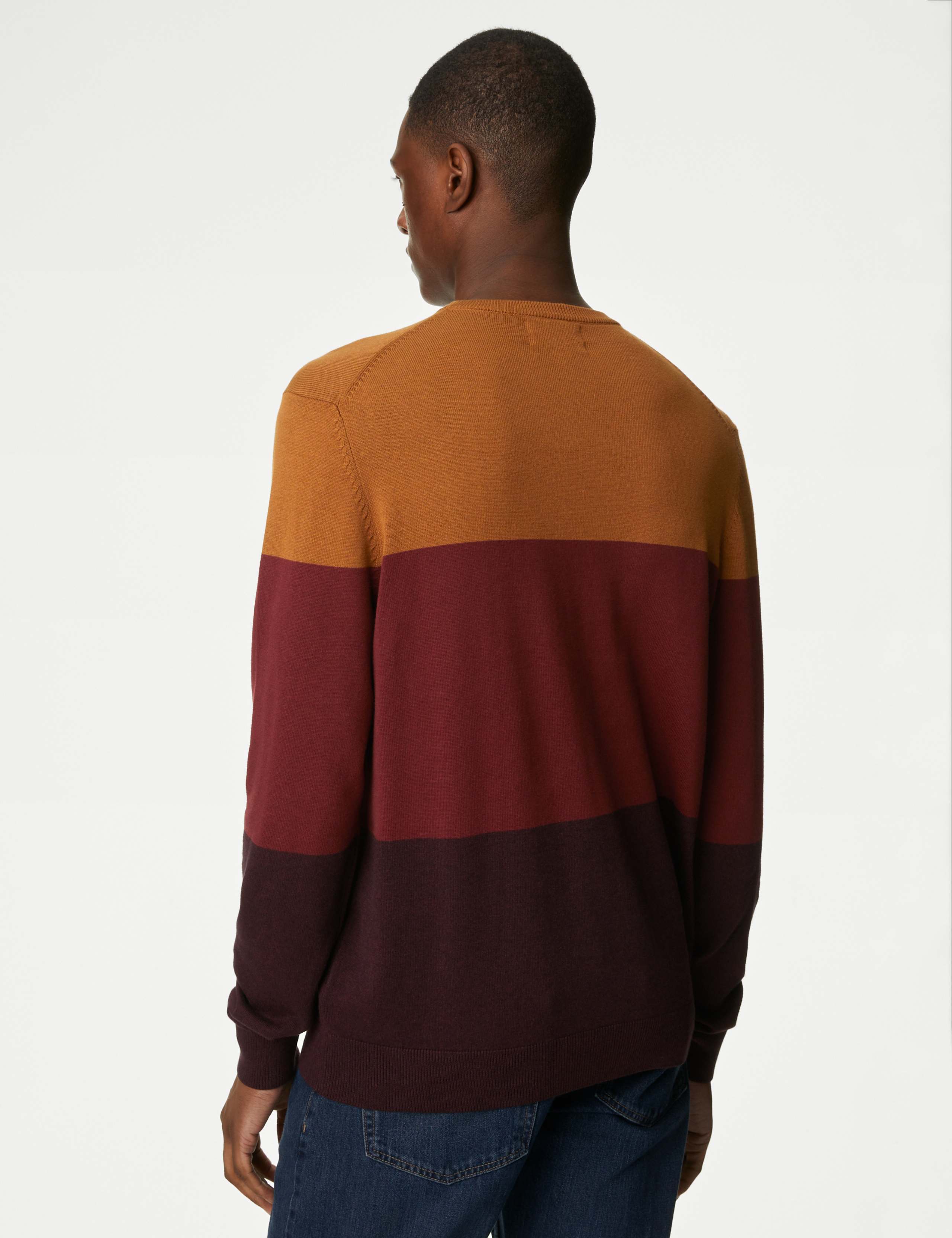 Pure Cotton Colour Block Crew Neck Jumper 5 of 6