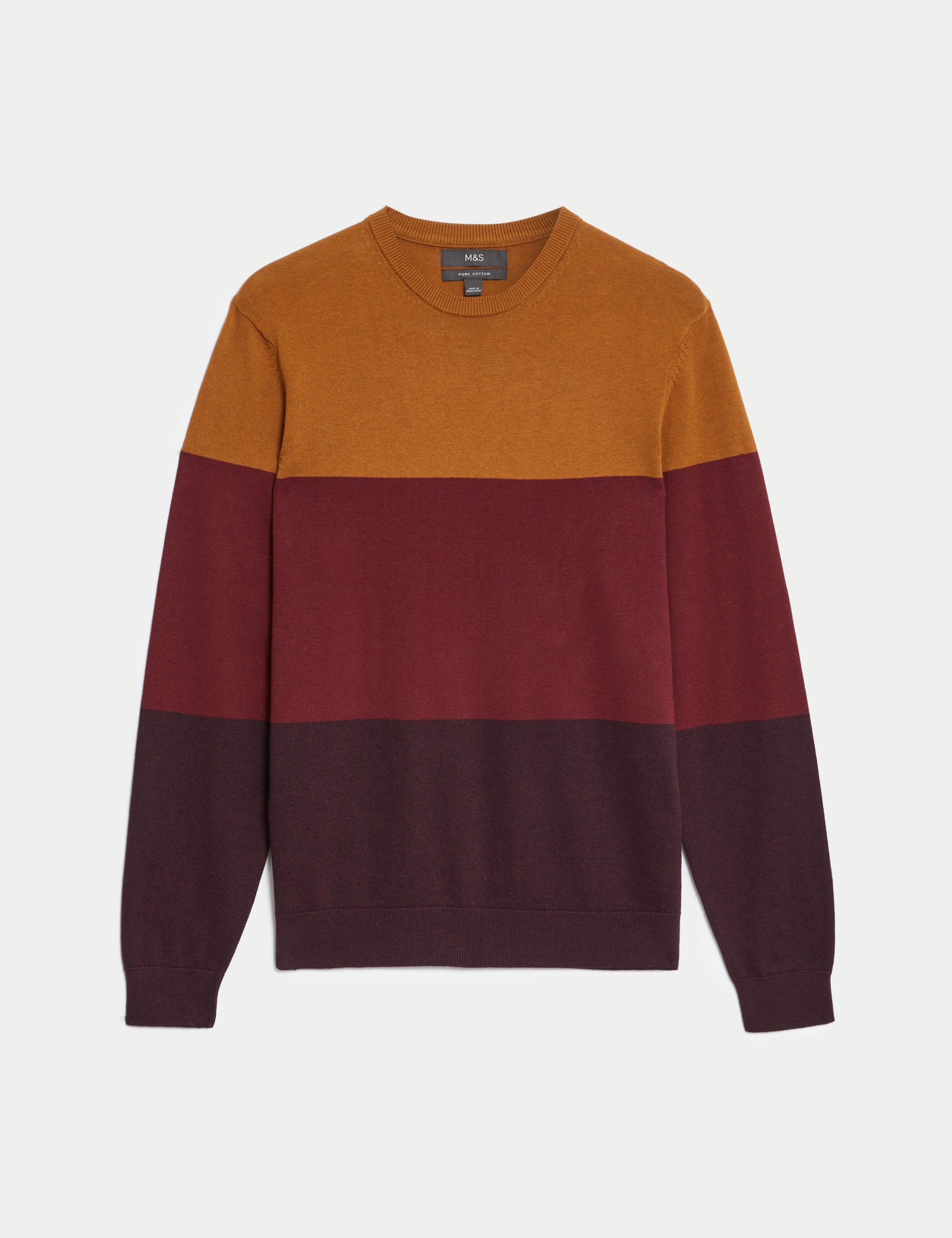 Pure Cotton Colour Block Crew Neck Jumper 2 of 6