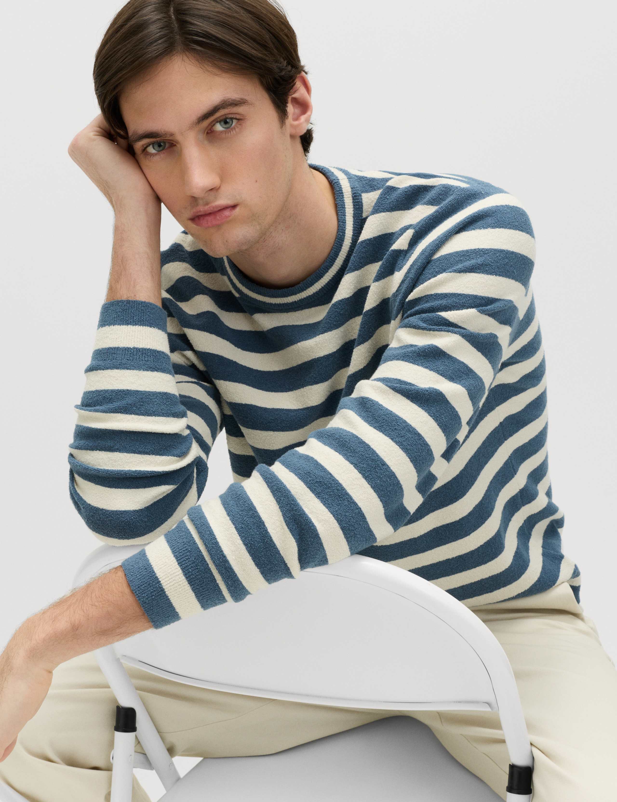 Cotton Rich Boucle Striped Crew Neck Jumper 6 of 6