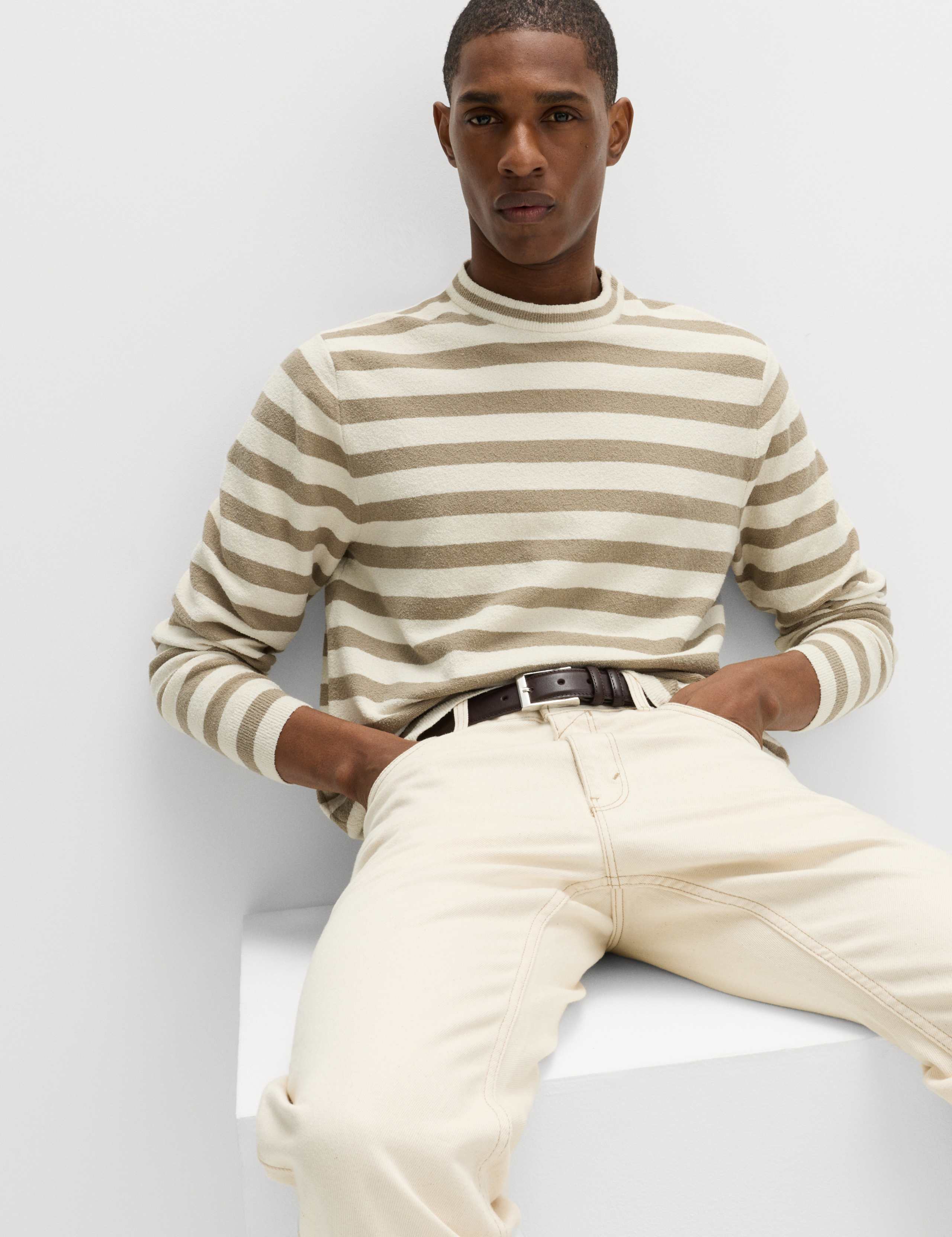 Cotton Rich Boucle Striped Crew Neck Jumper 6 of 6