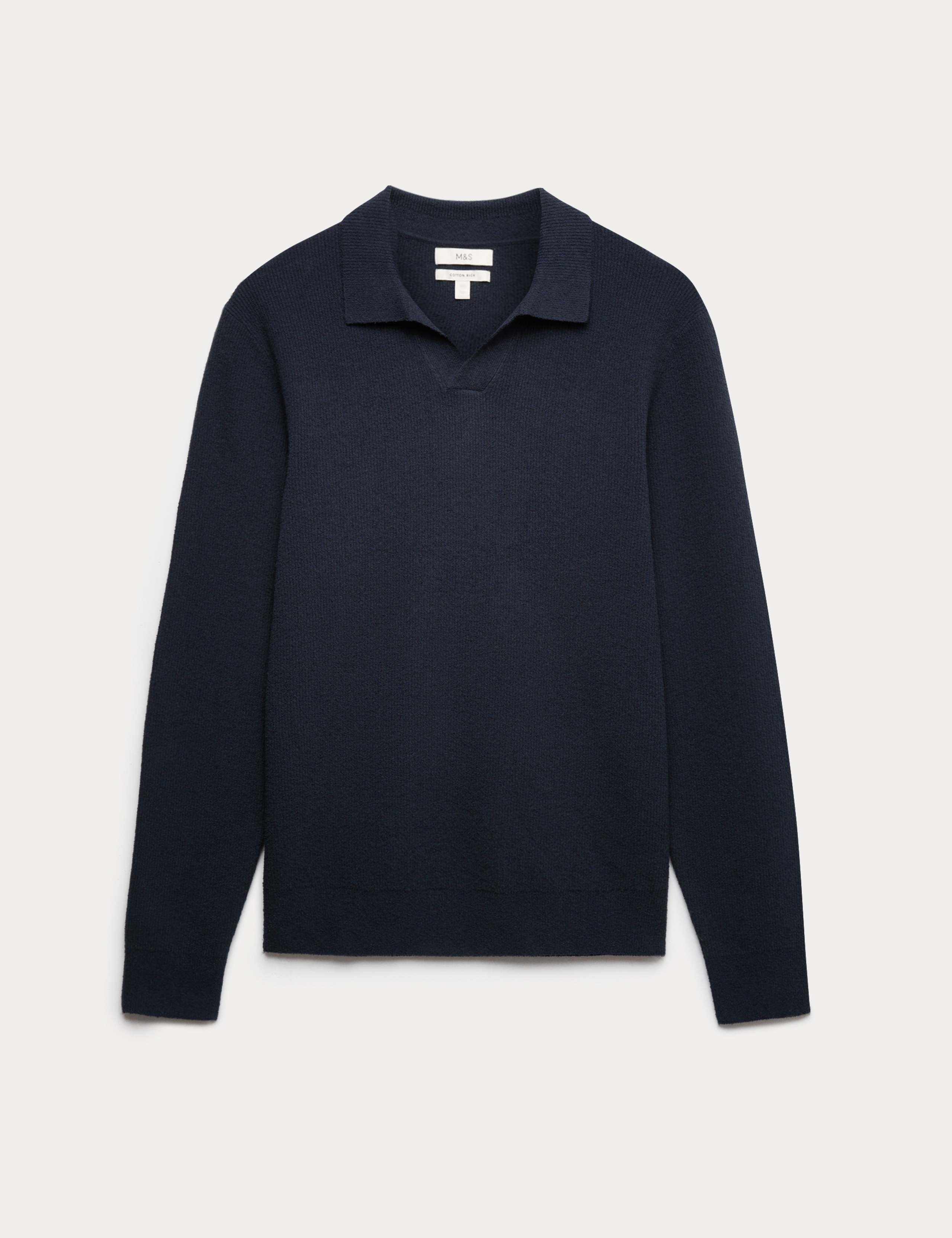 Cotton Rich Boucle Open Neck Knitted Polo Shirt 2 of 5