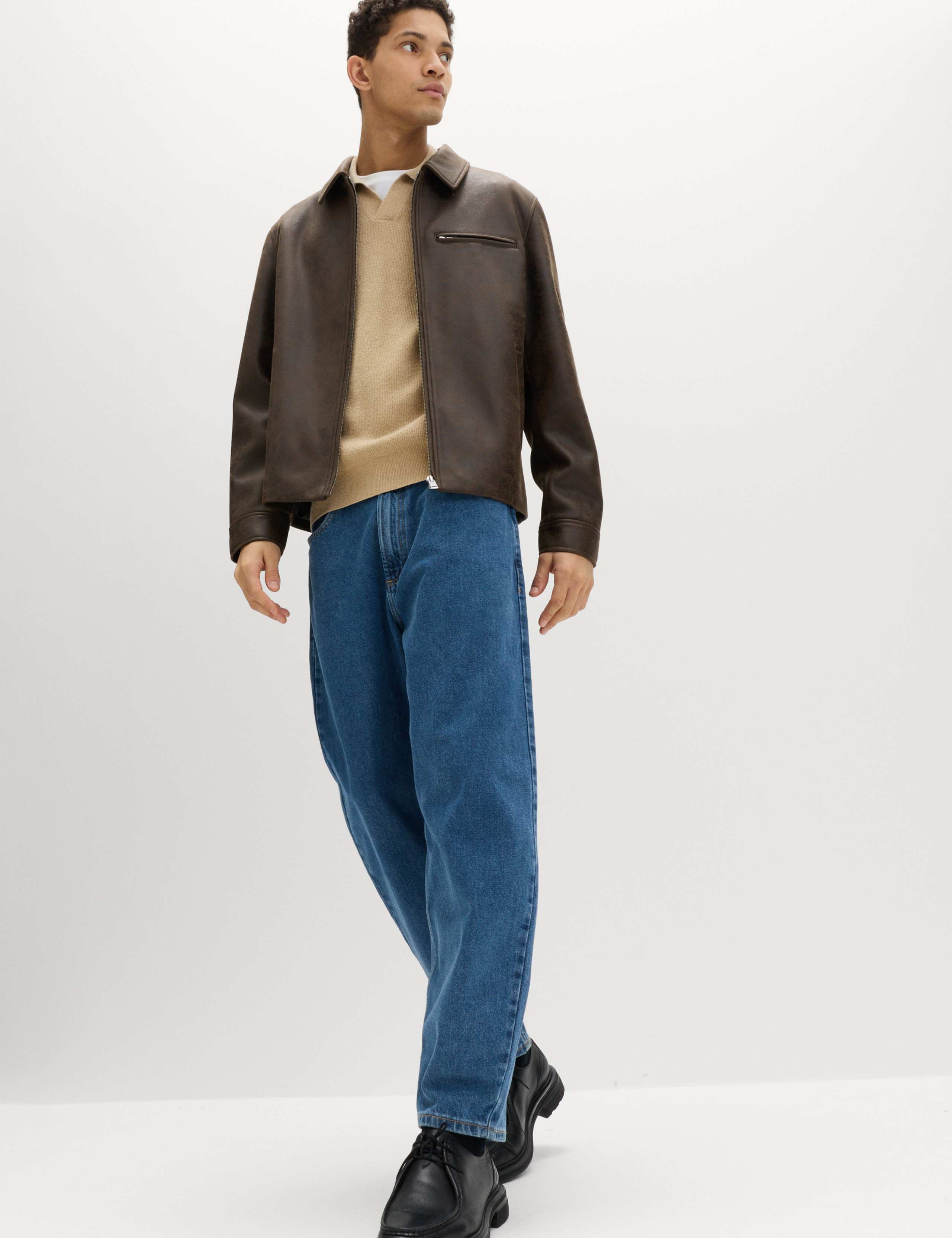 Cotton Rich Boucle Open Neck Knitted Polo Shirt 4 of 5