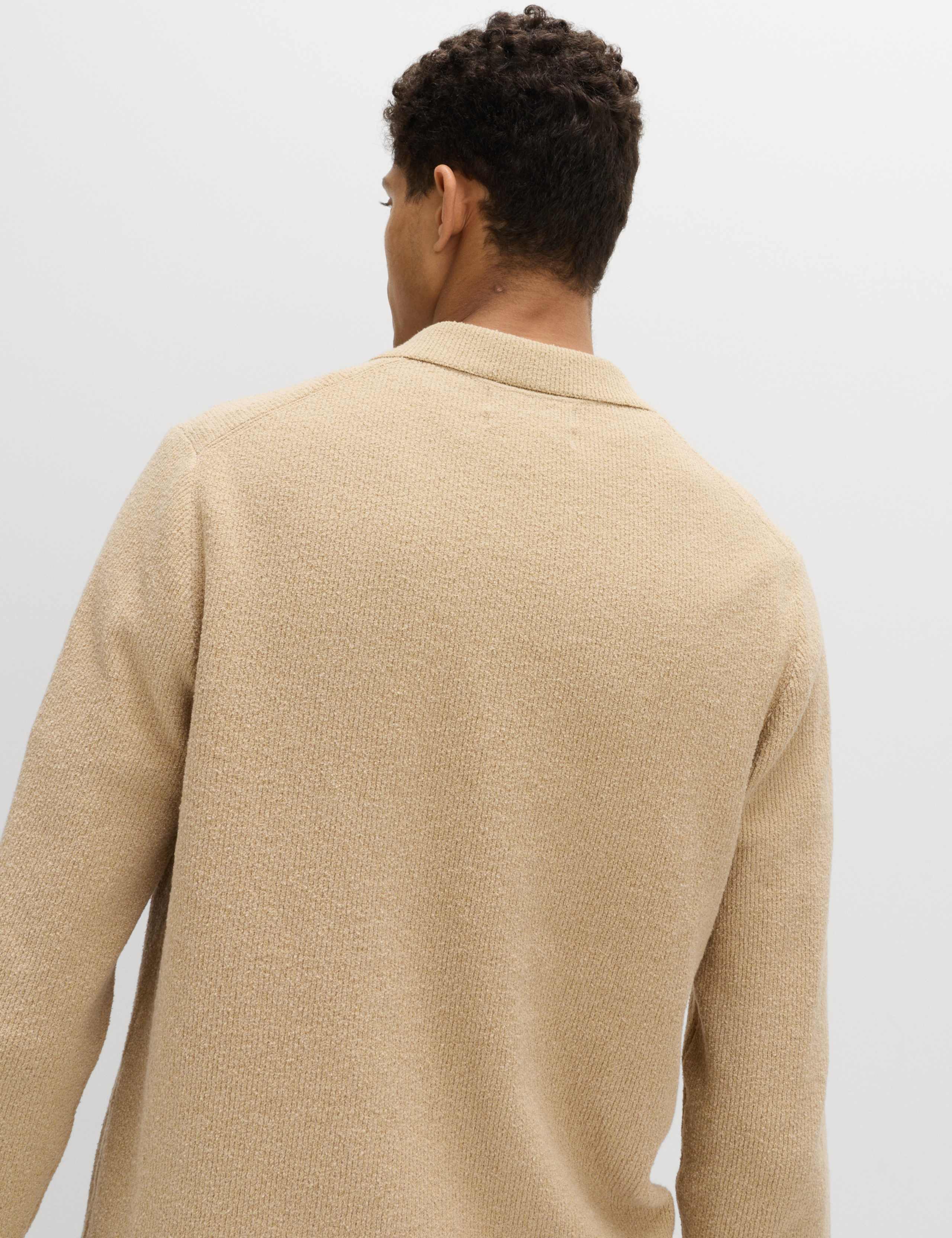 Cotton Rich Boucle Open Neck Knitted Polo Shirt 5 of 5