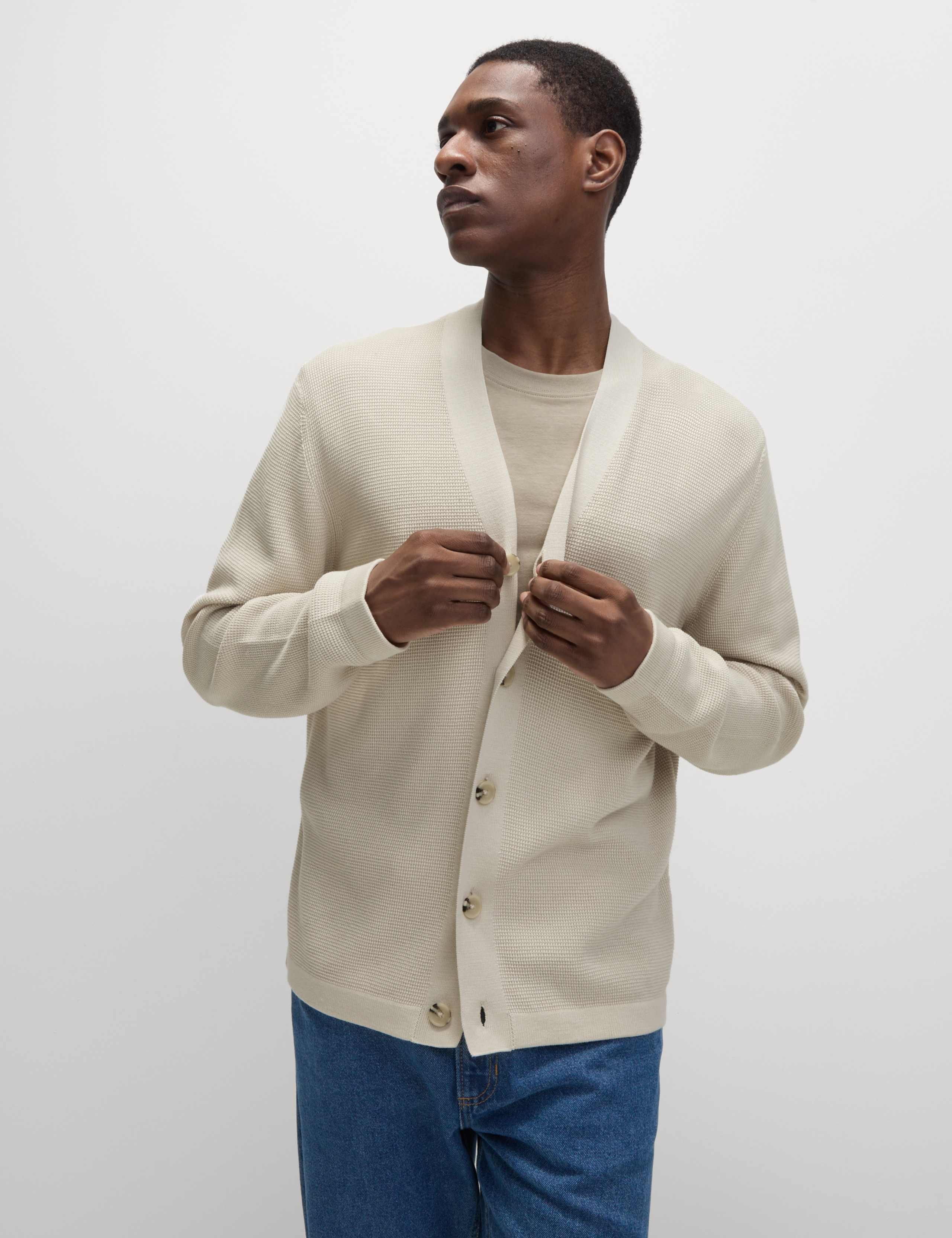 Cotton Modal Blend Textured V-Neck Cardigan 4 of 6