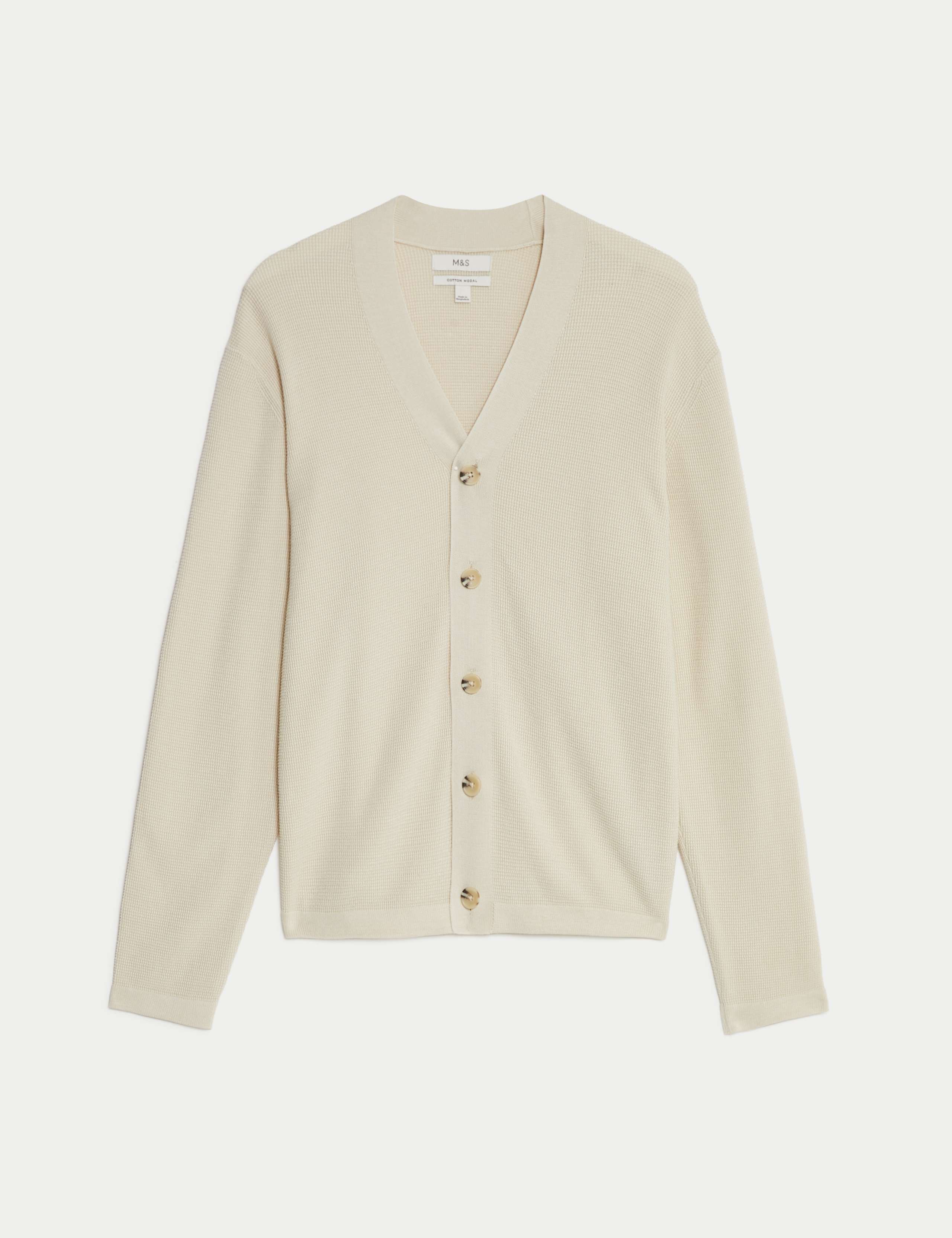 Cotton Modal Blend Textured V-Neck Cardigan 2 of 6