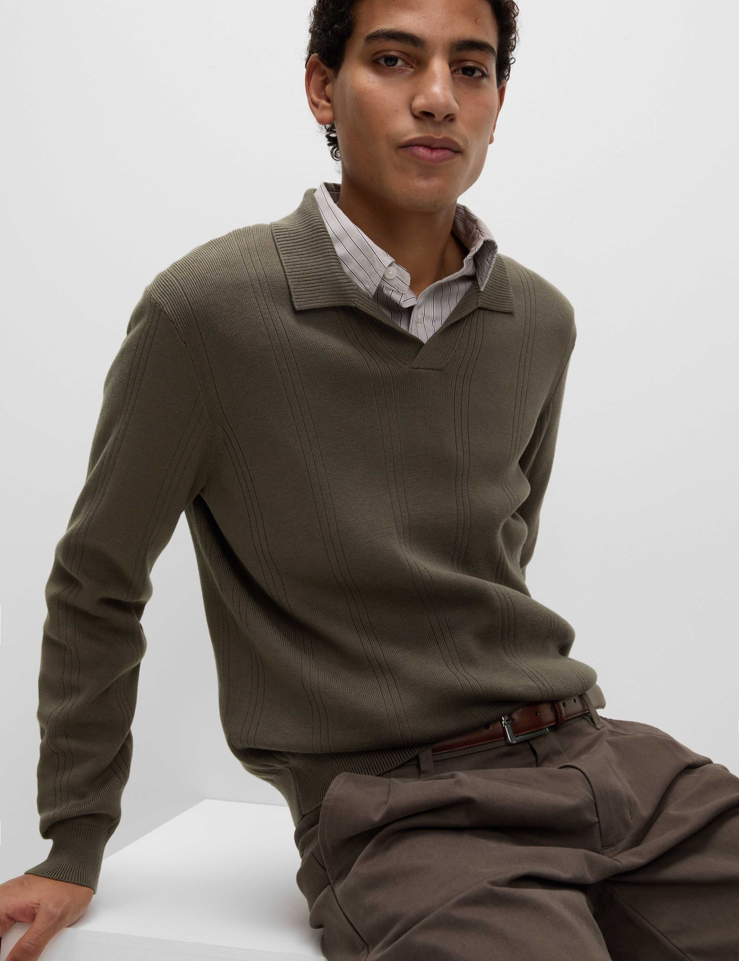 Cotton Modal Blend Knitted Polo Shirt 4 of 5