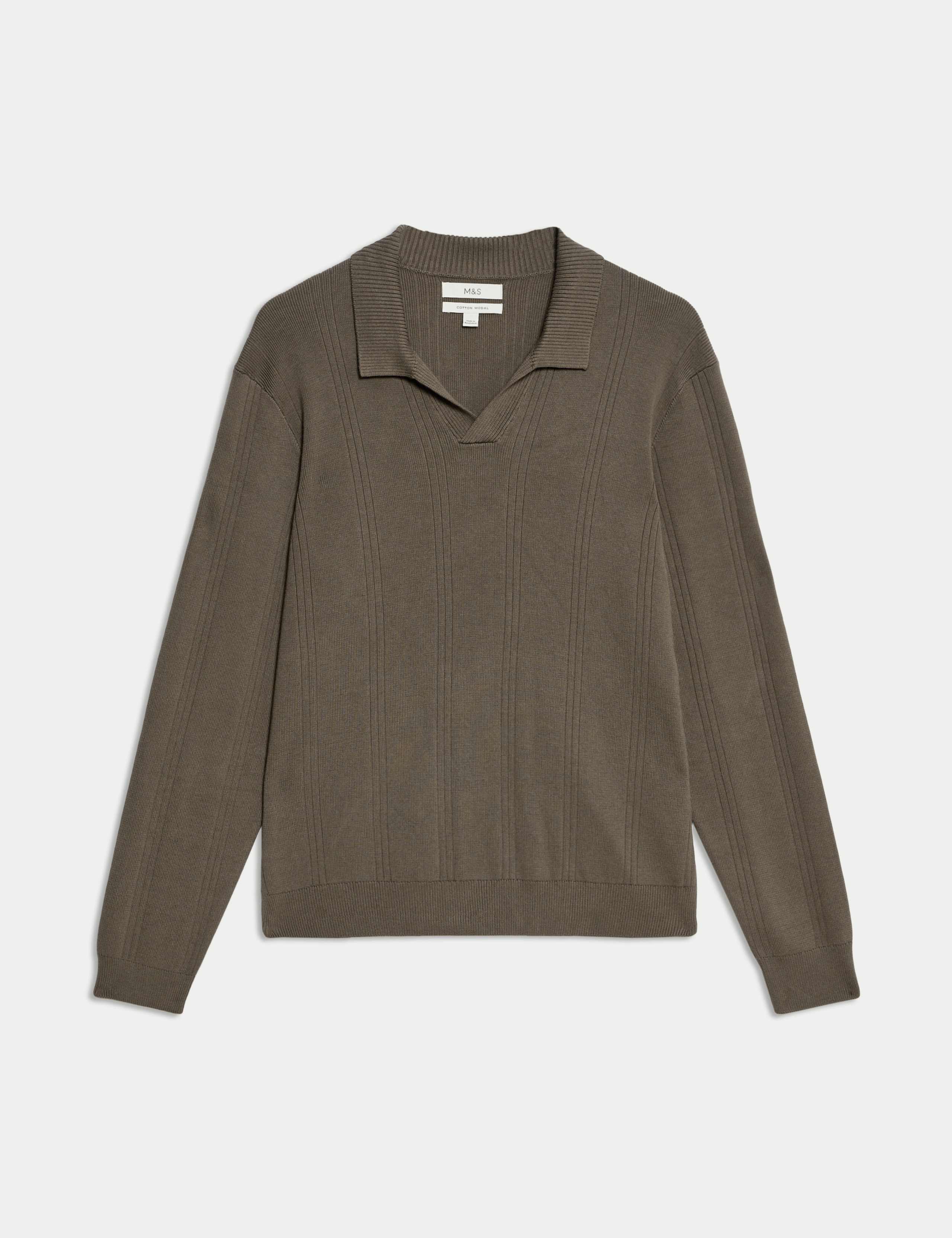 Cotton Modal Blend Knitted Polo Shirt 2 of 5