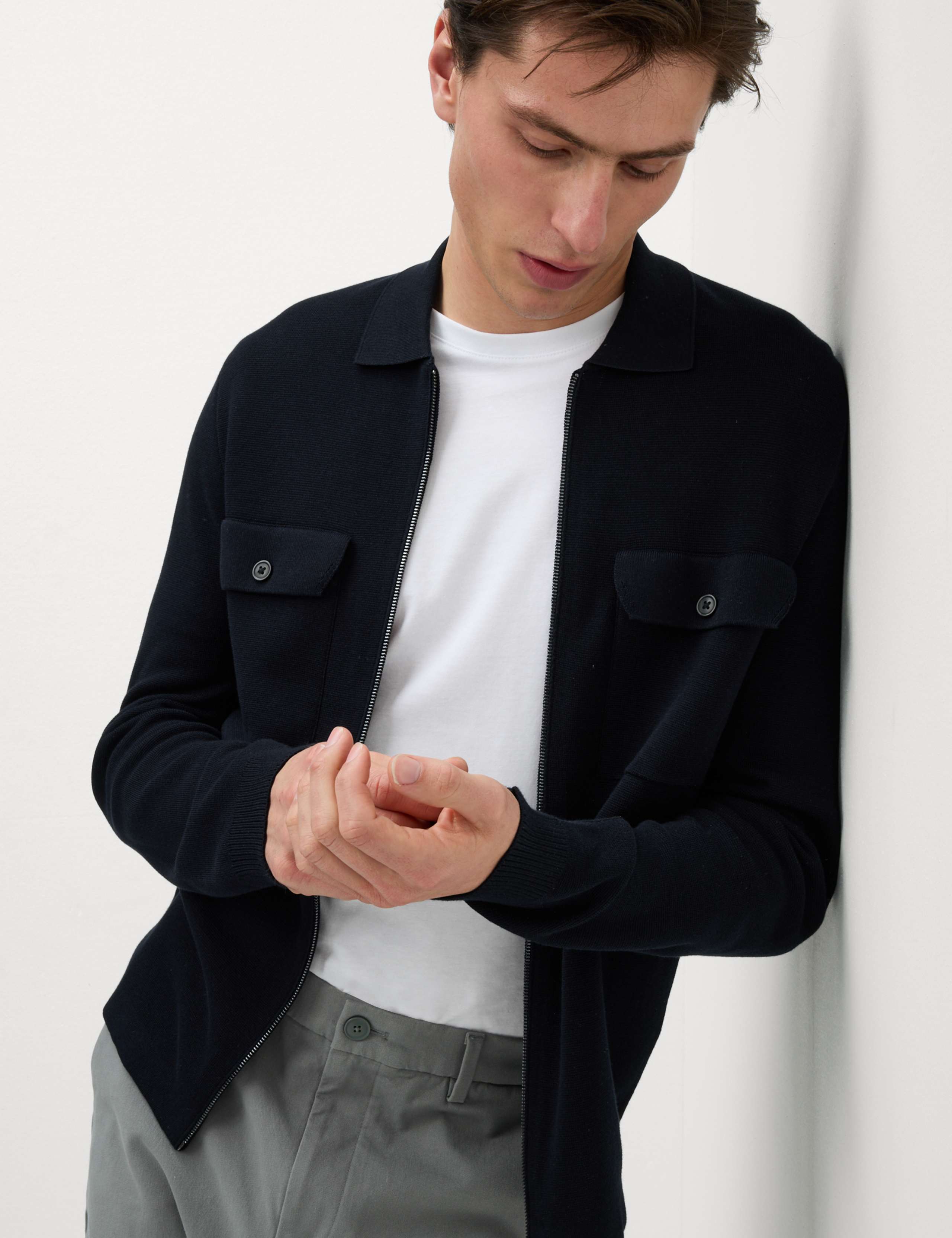 Cotton Rich Zip Up Knitted Jacket 6 of 7