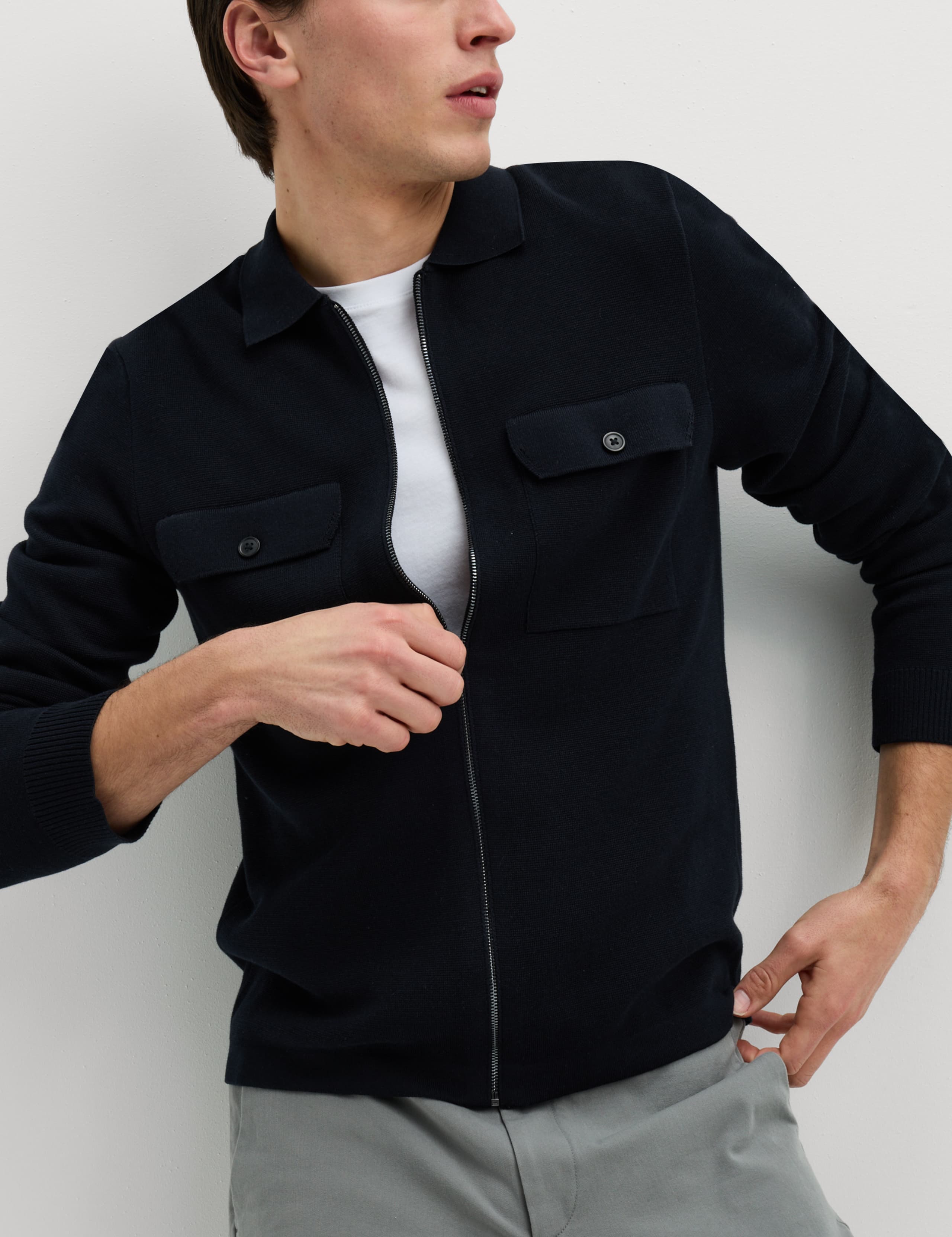 Cotton Rich Zip Up Knitted Jacket 7 of 7