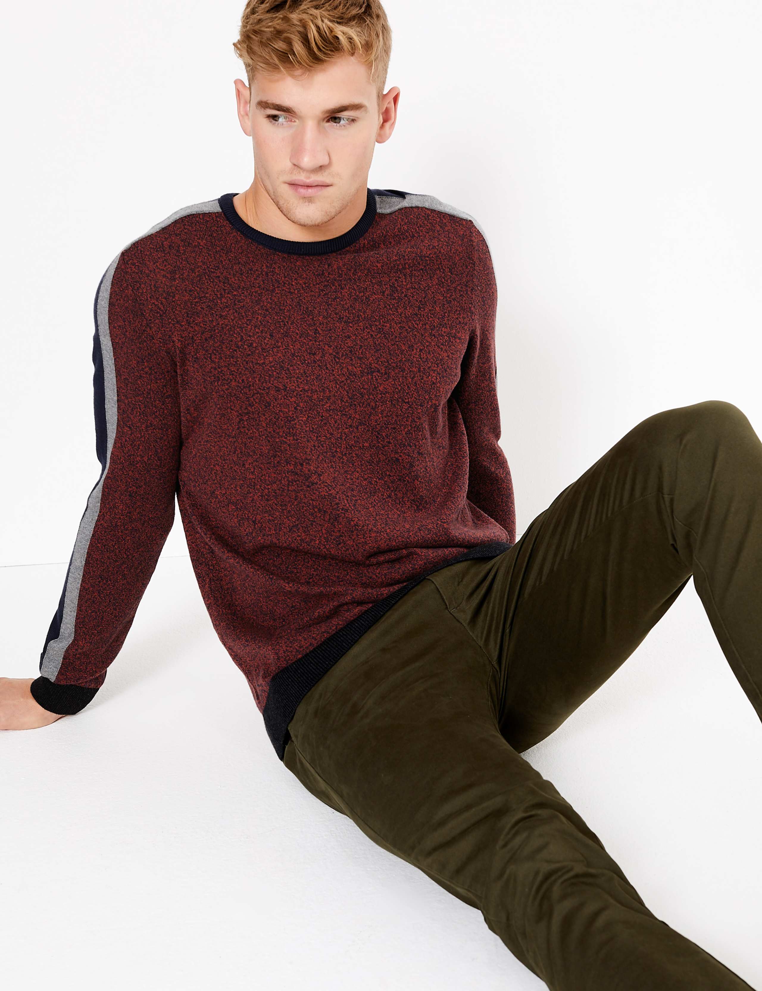 Cotton Rich Arm Stripe Crew Neck Jumper 1 of 4