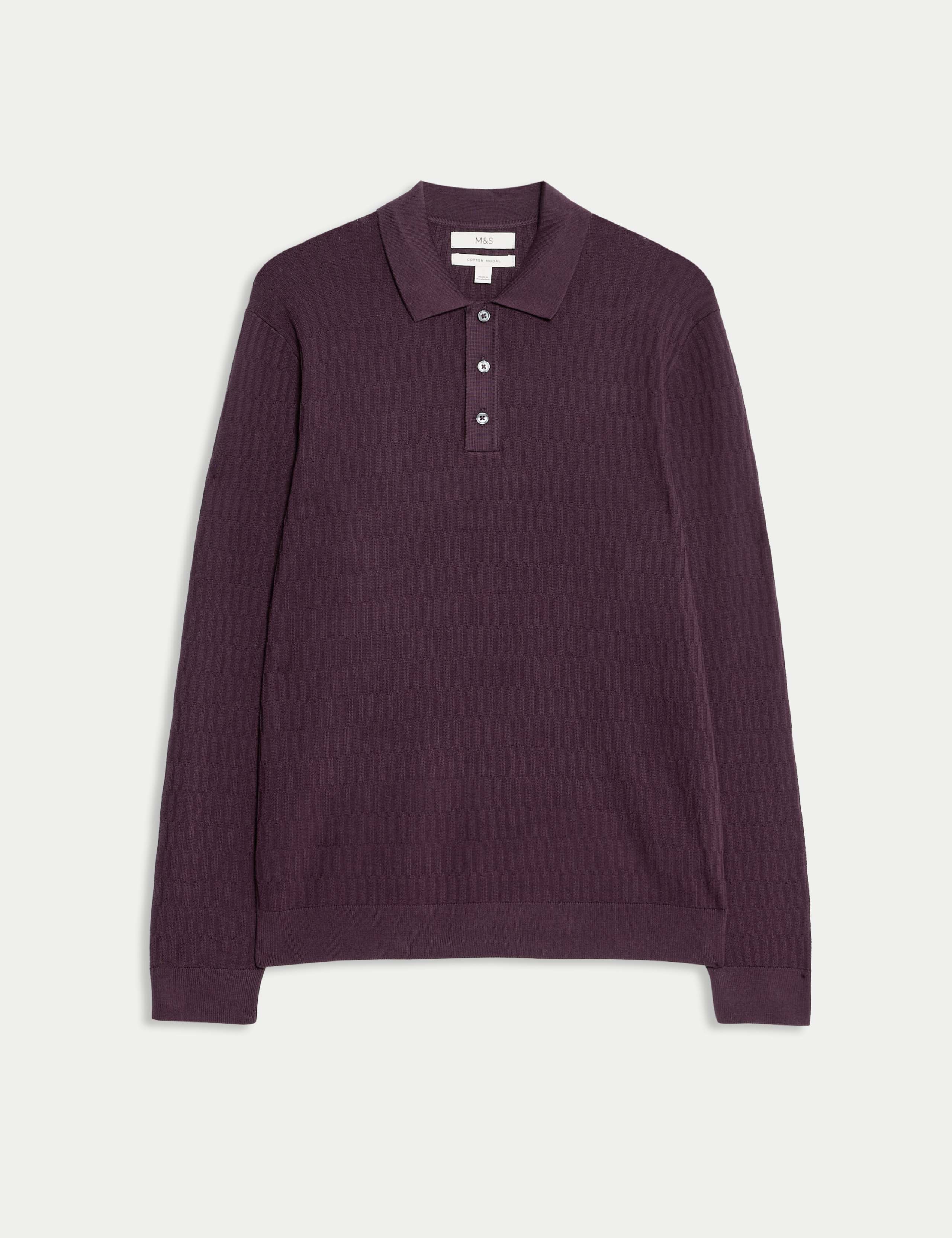 Cotton Modal Geometric Knitted Polo 2 of 5