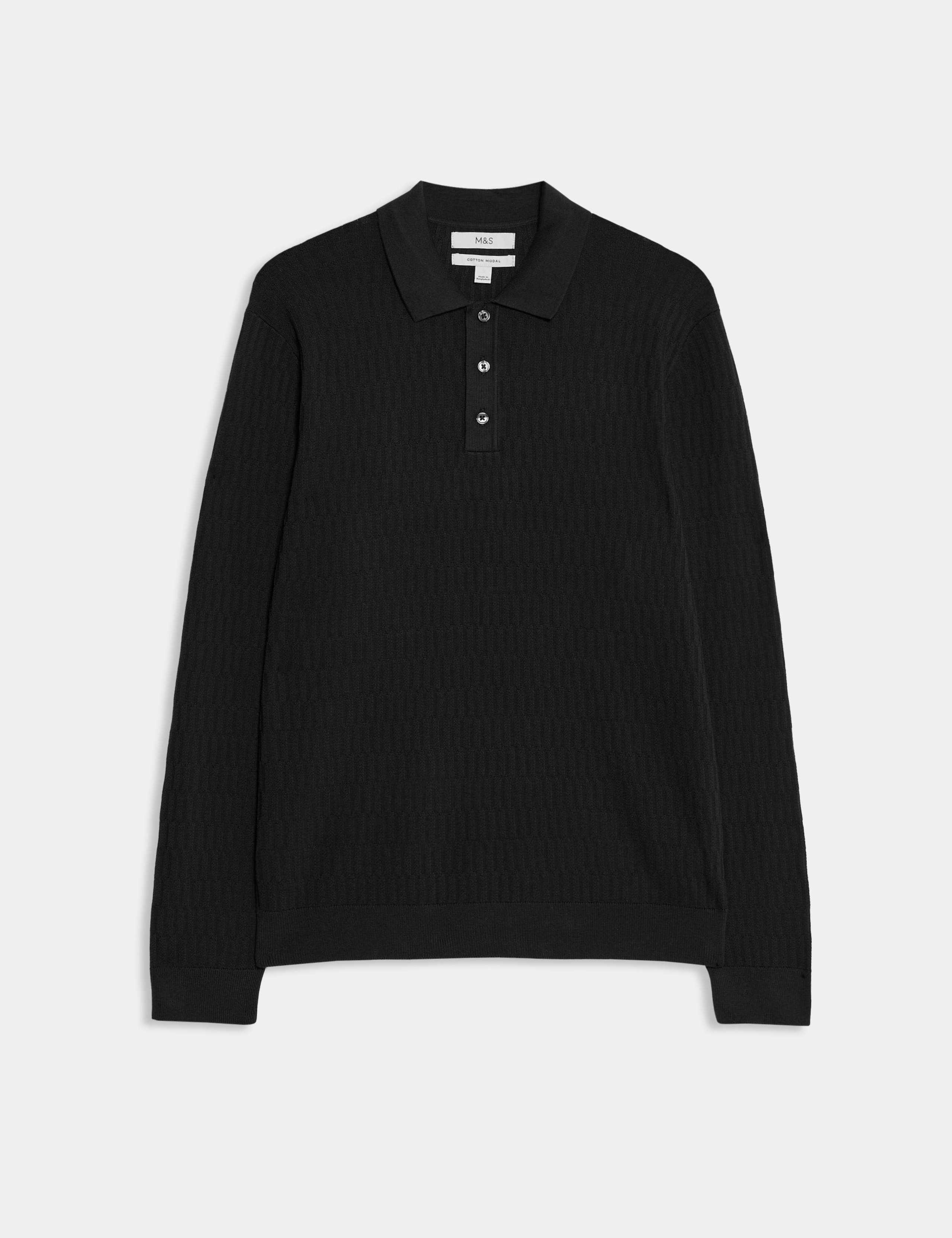Cotton Modal Geometric Knitted Polo 2 of 6