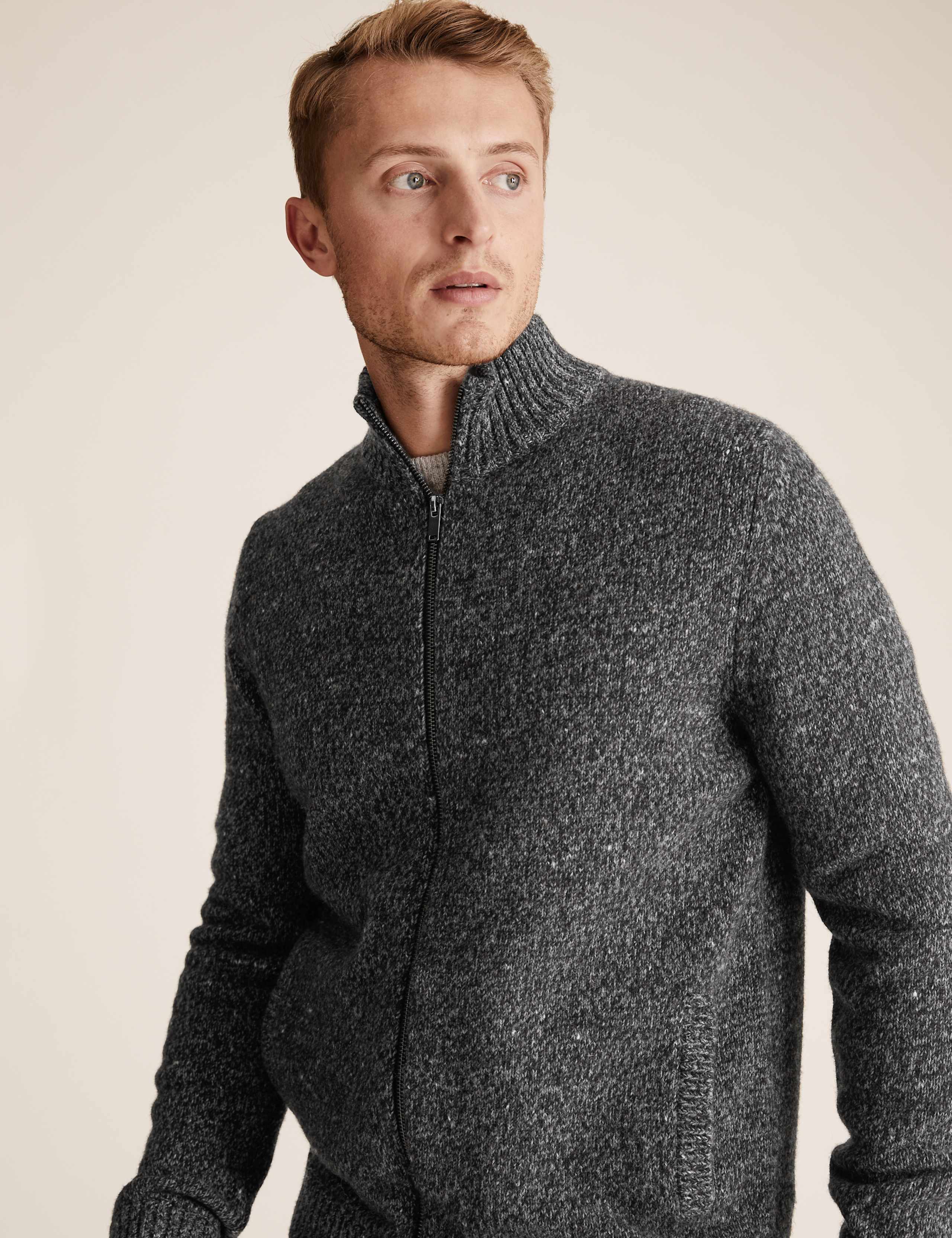 Lambswool Textured Zip Up Cardigan 3 of 4