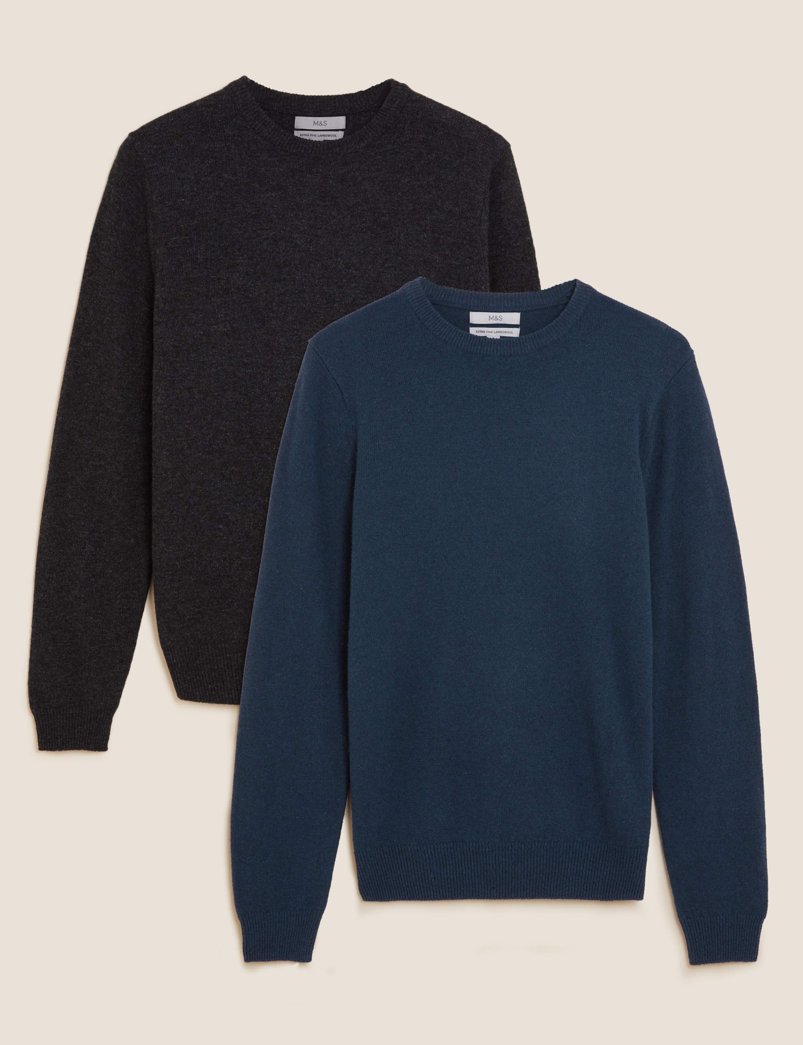 2pk Pure Lambswool Crew Neck Jumpers 1 of 6