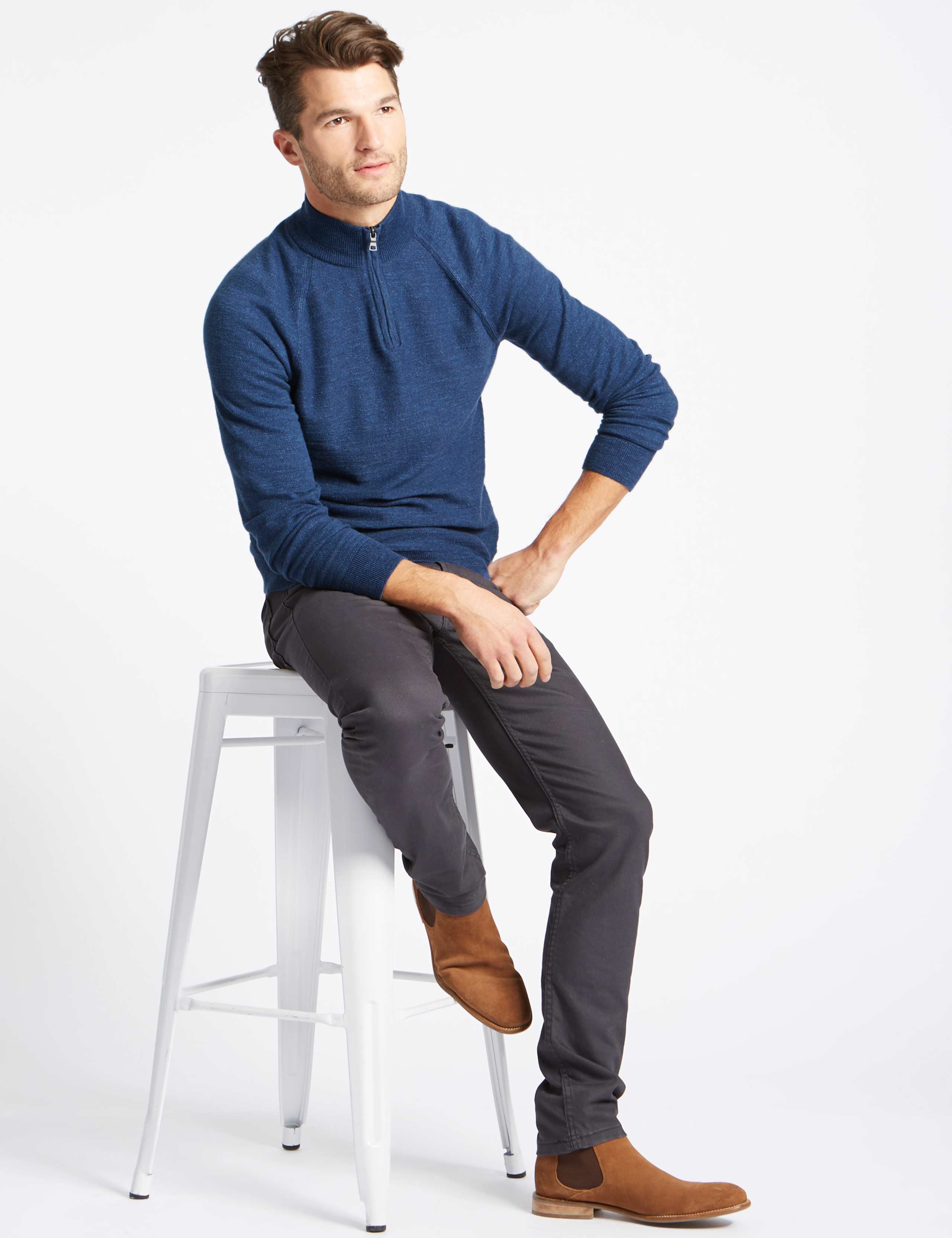 Pure Cotton Textured Half Zipped Jumper 4 of 5