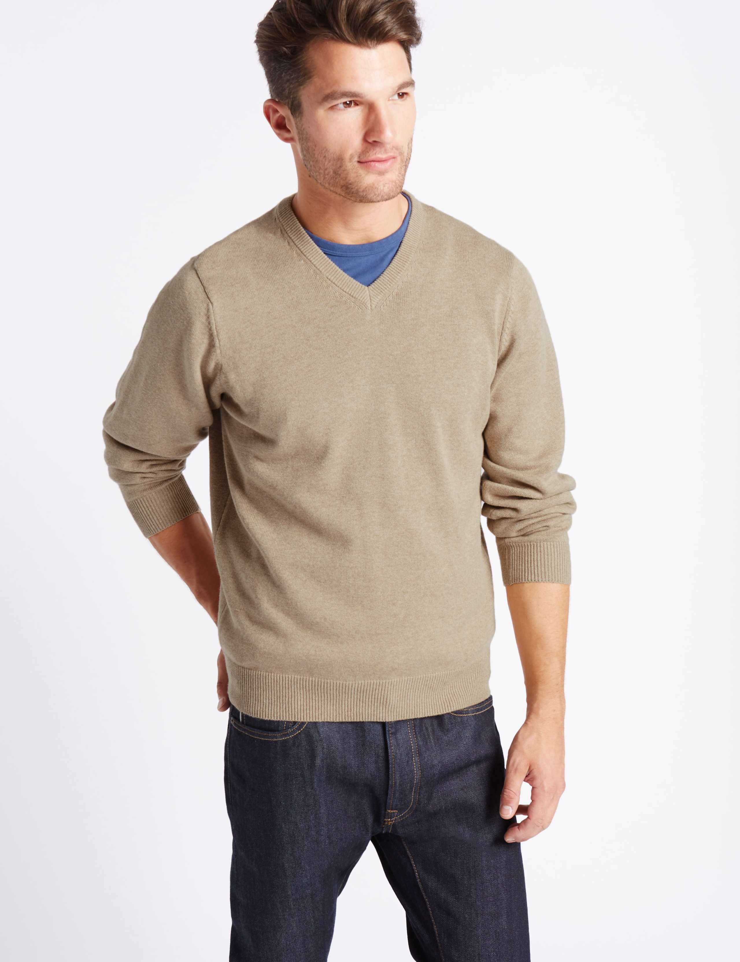 Pure Cotton V-Neck Jumper 1 of 3