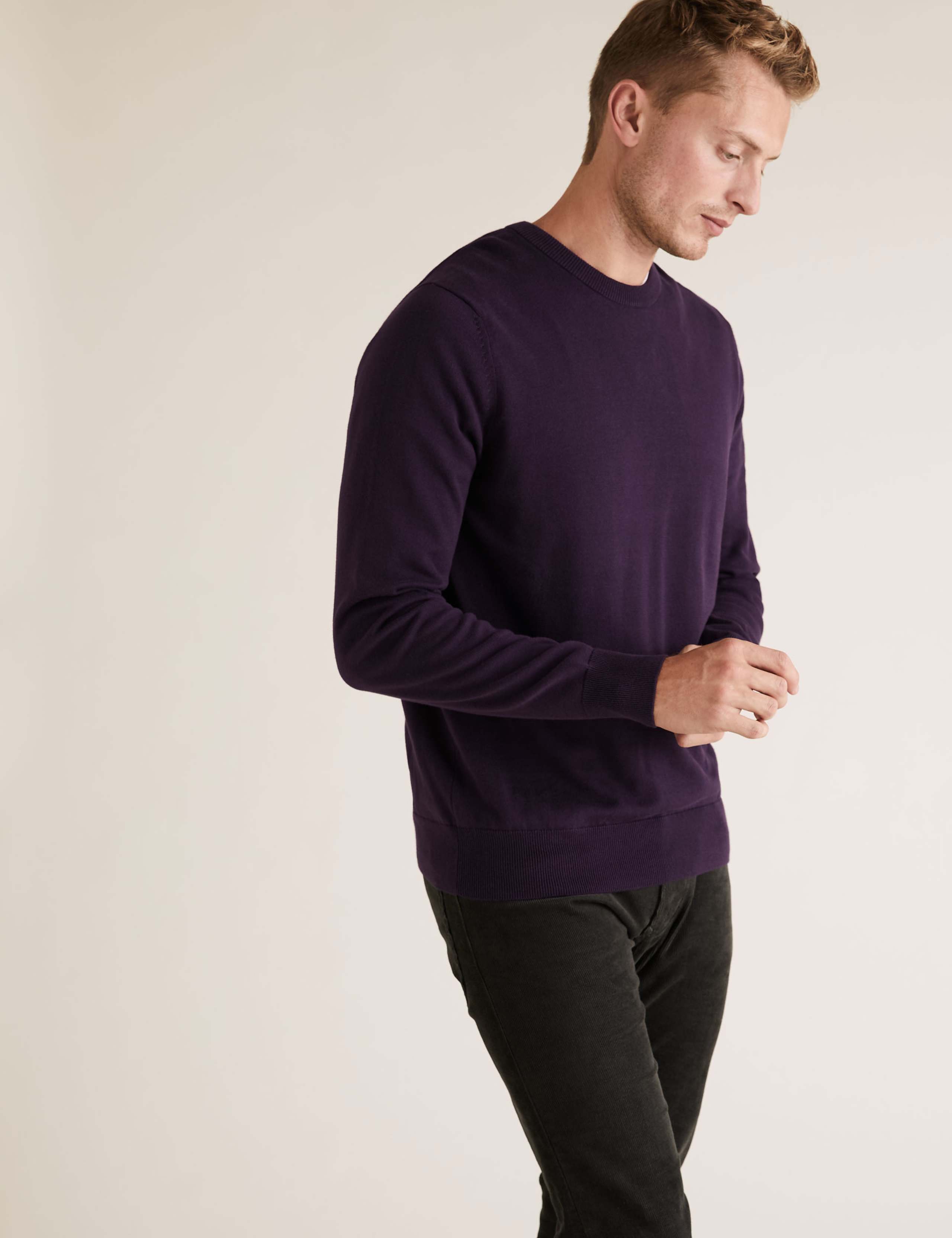 Pure Cotton Crew Neck Jumper 3 of 4