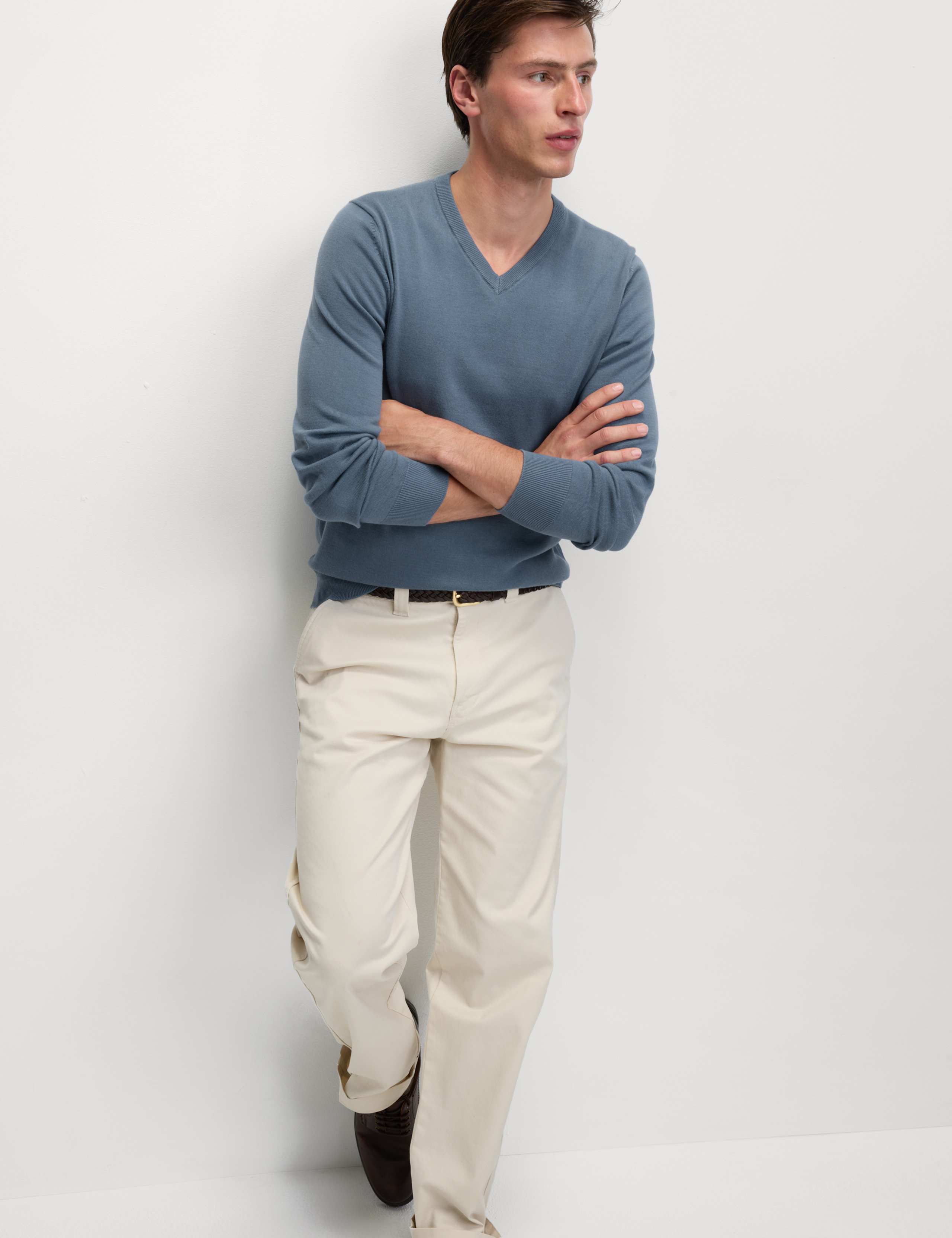 Pure Cotton V-Neck Knitted Jumper 5 of 7