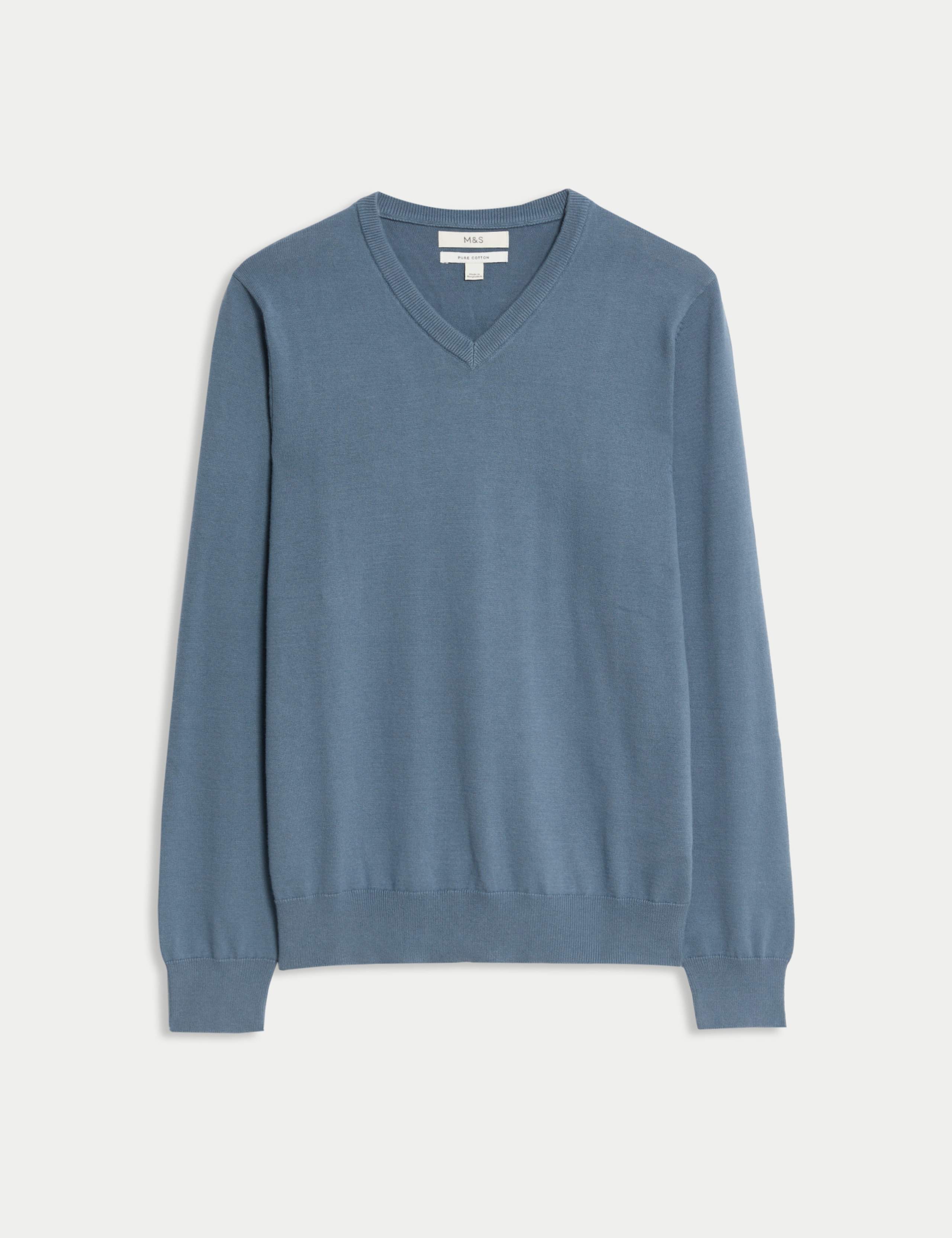 Pure Cotton V-Neck Knitted Jumper 2 of 7