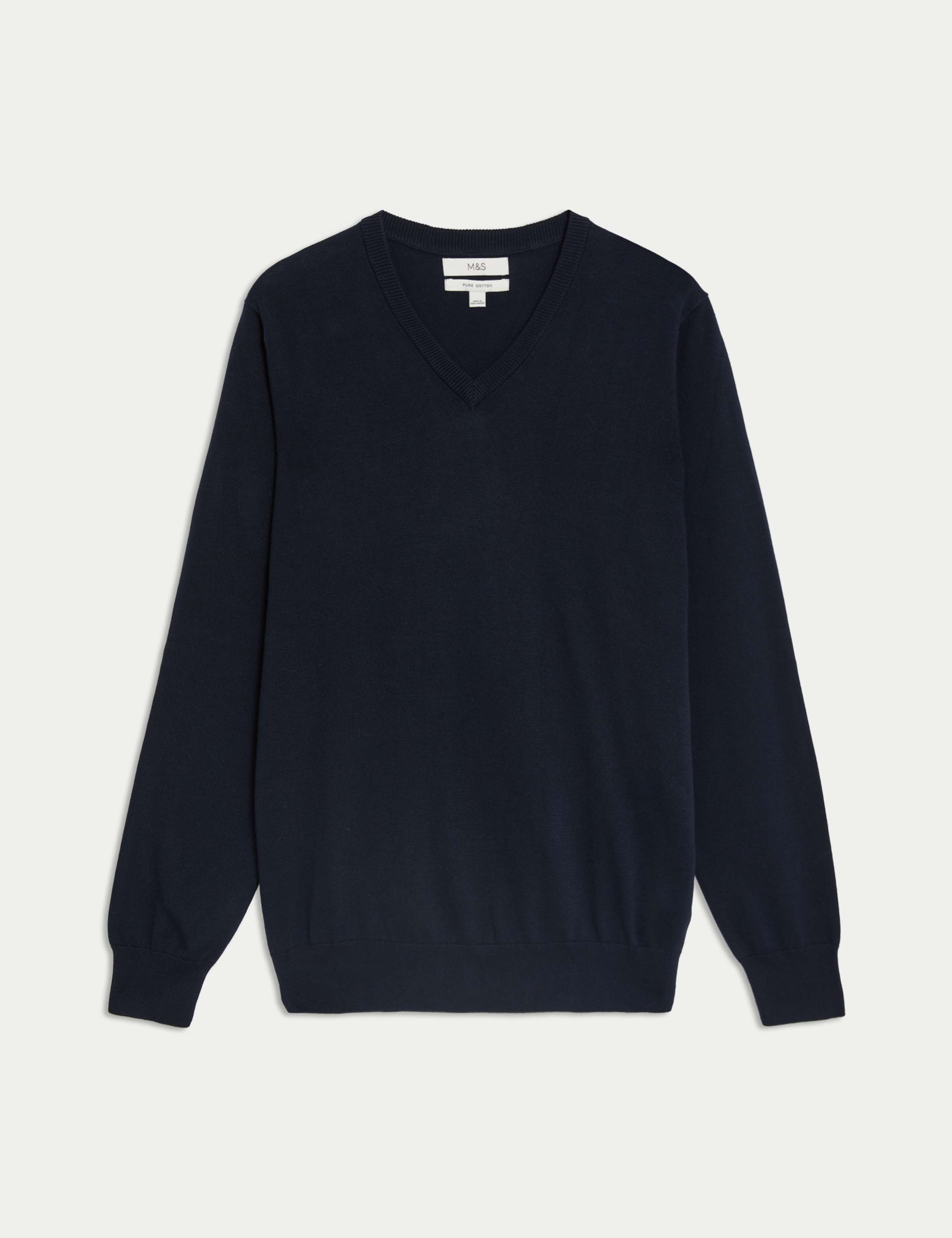 Pure Cotton V-Neck Knitted Jumper 2 of 7