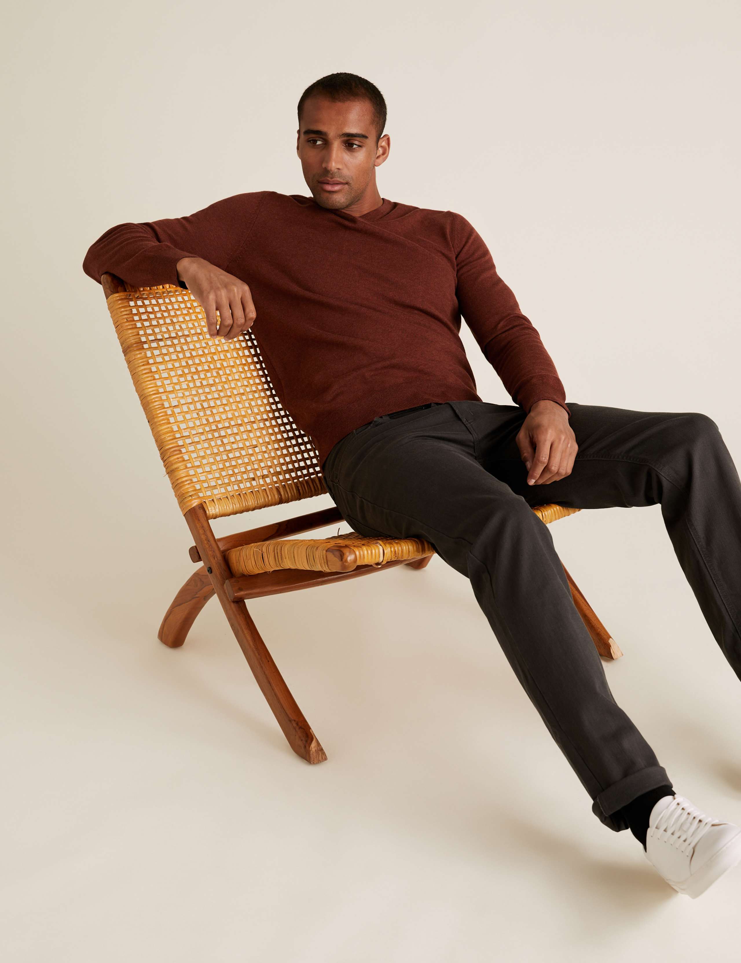 Pure Cotton V-Neck Knitted Jumper 1 of 3