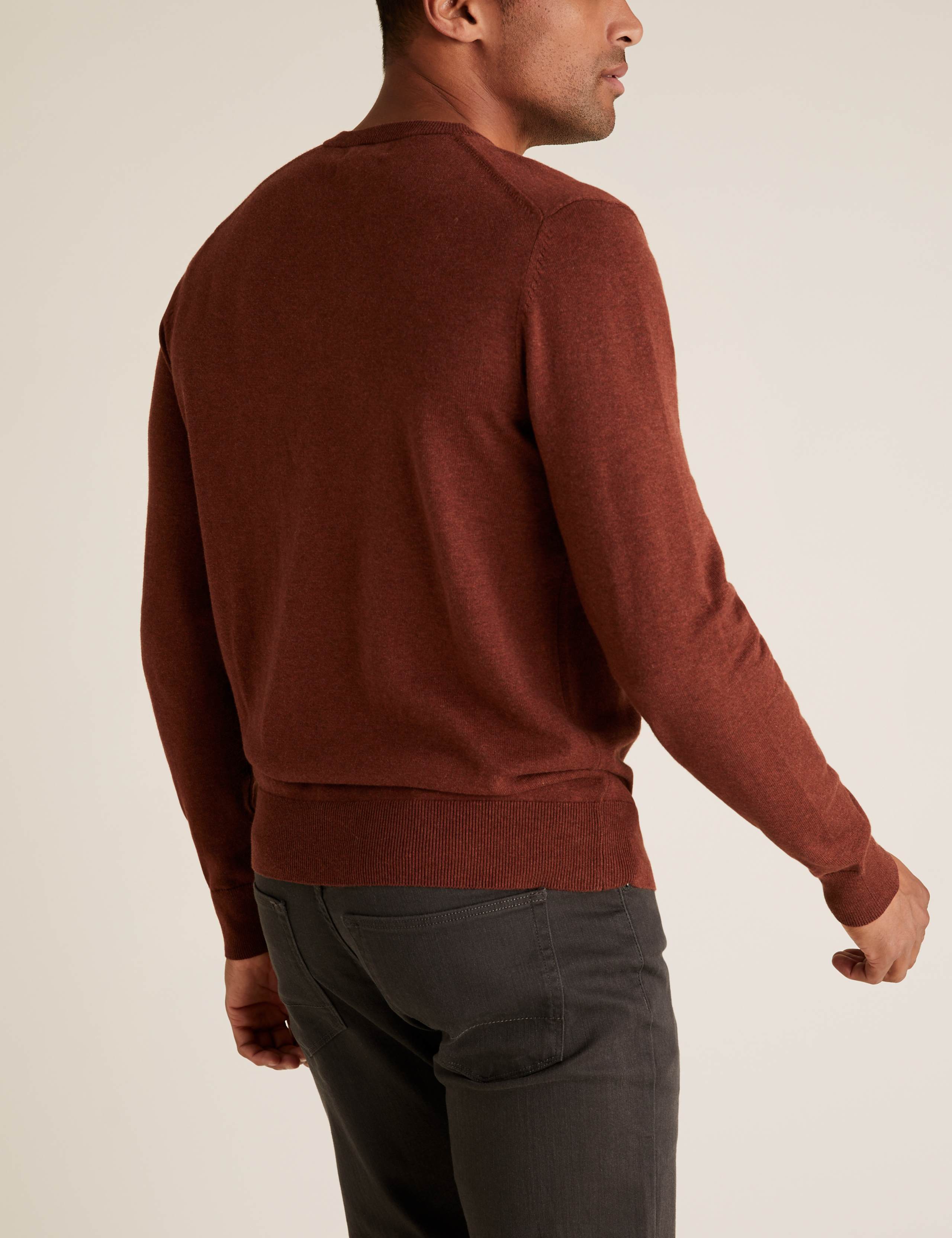 Pure Cotton V-Neck Knitted Jumper 3 of 3