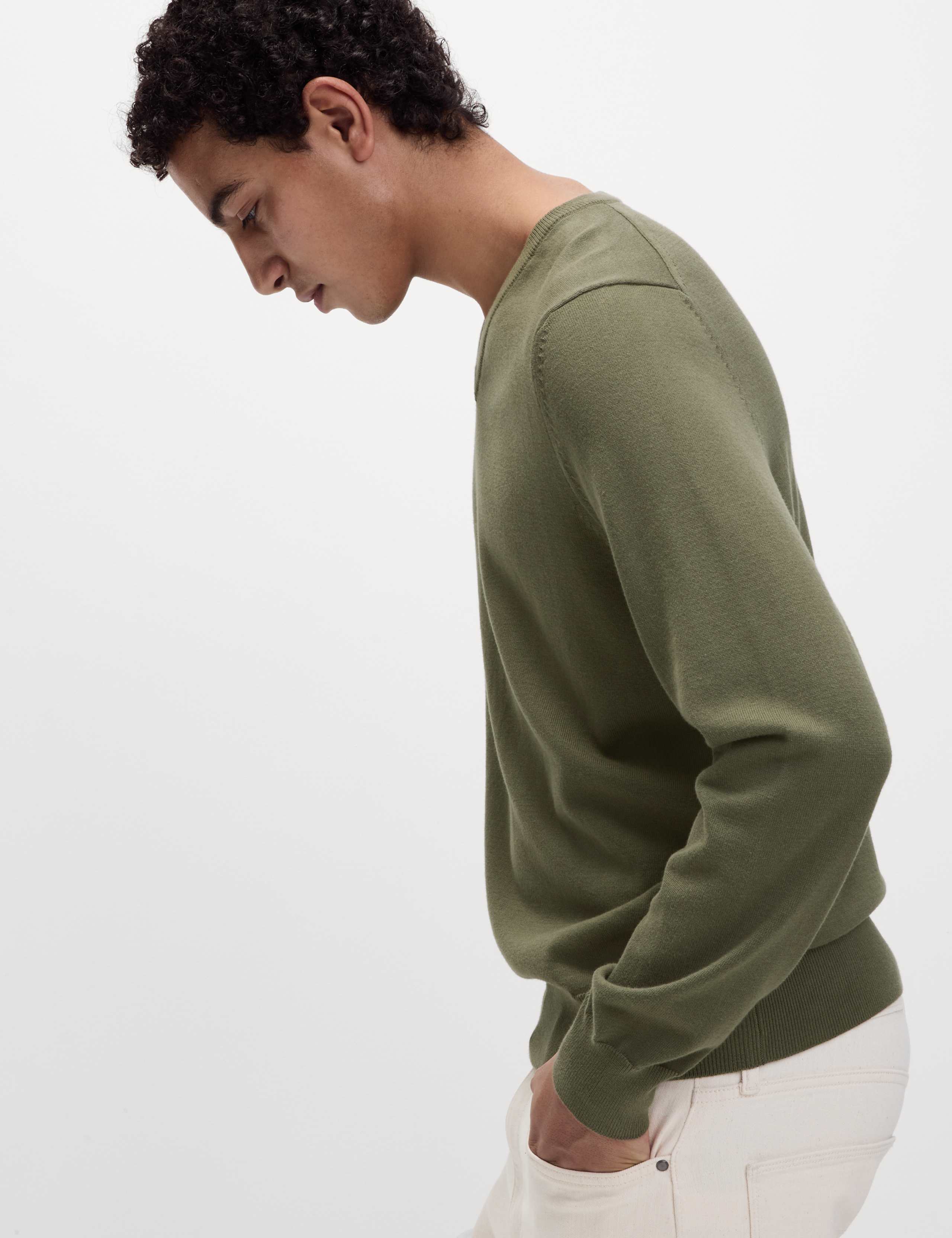 Pure Cotton V-Neck Knitted Jumper 4 of 6