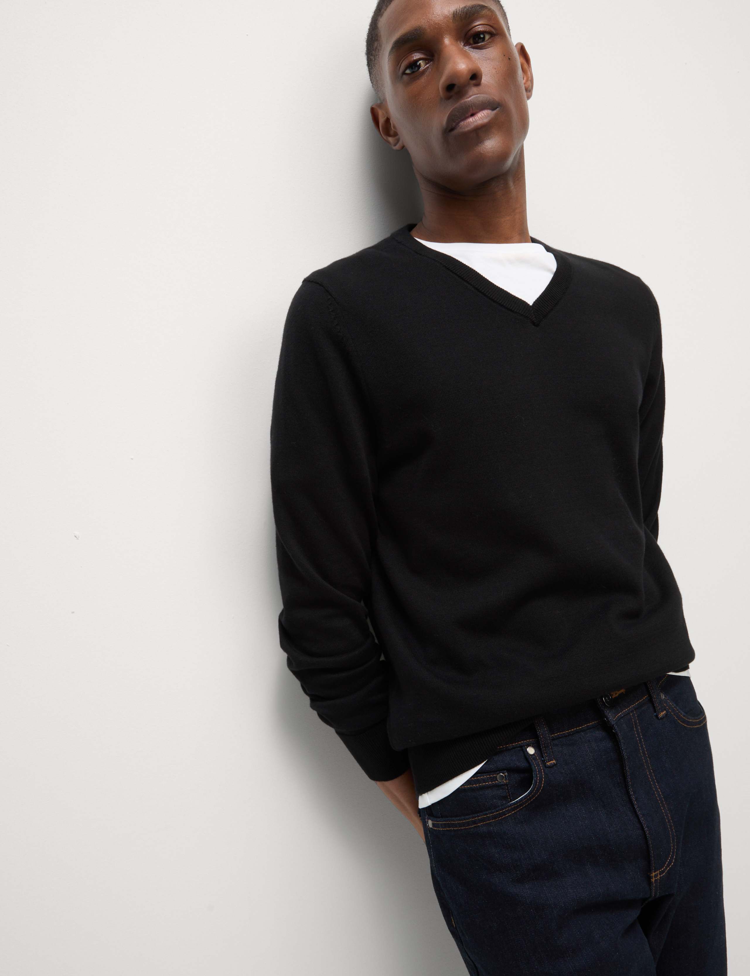 Pure Cotton V-Neck Knitted Jumper 5 of 6