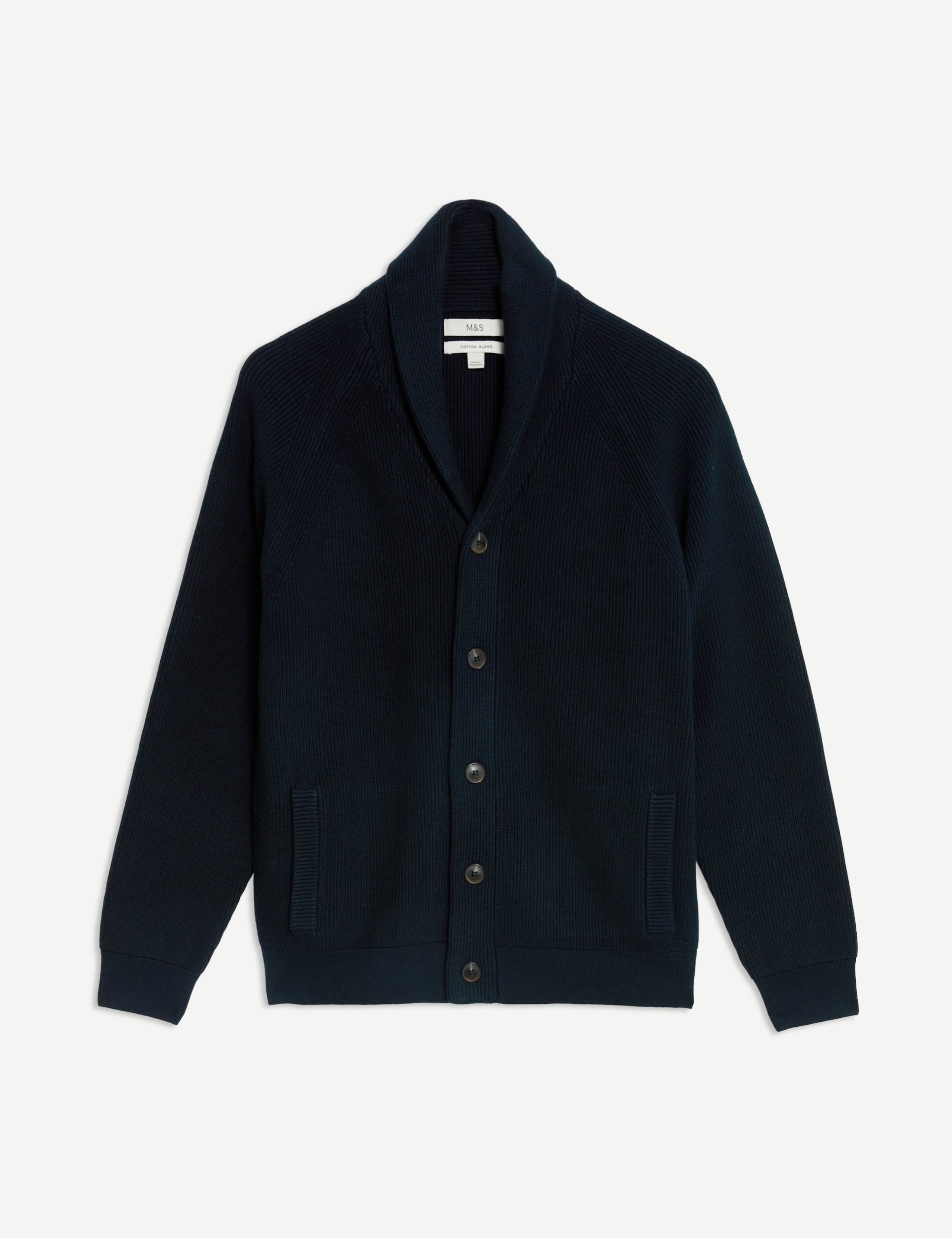 Cotton Blend Ribbed Shawl Collar Cardigan 2 of 5
