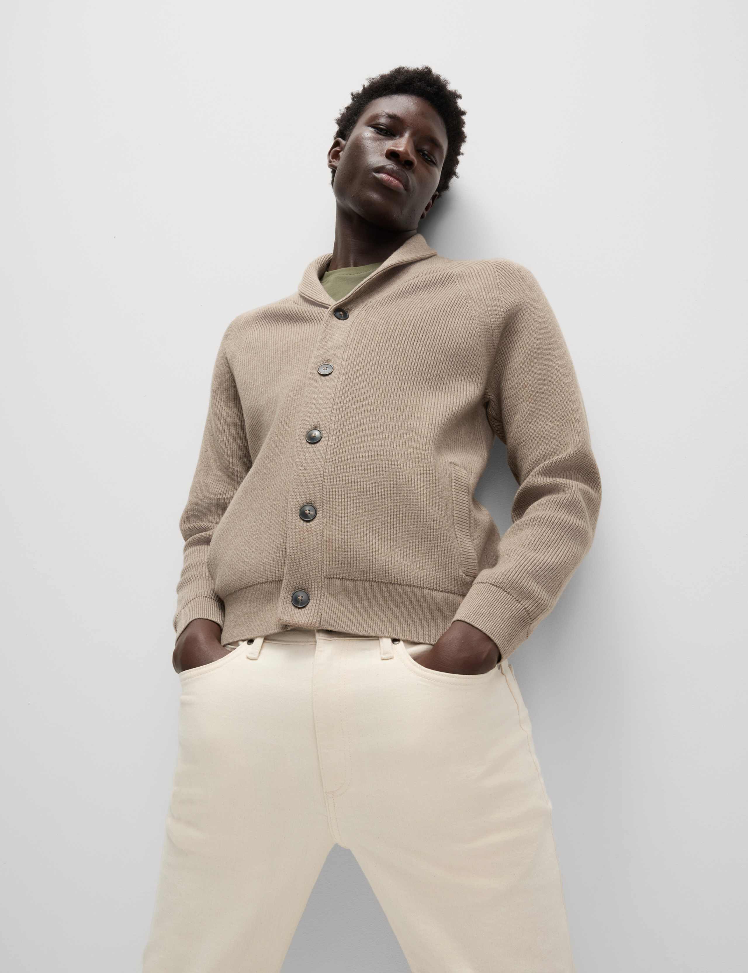 Cotton Blend Ribbed Shawl Collar Cardigan 3 of 6