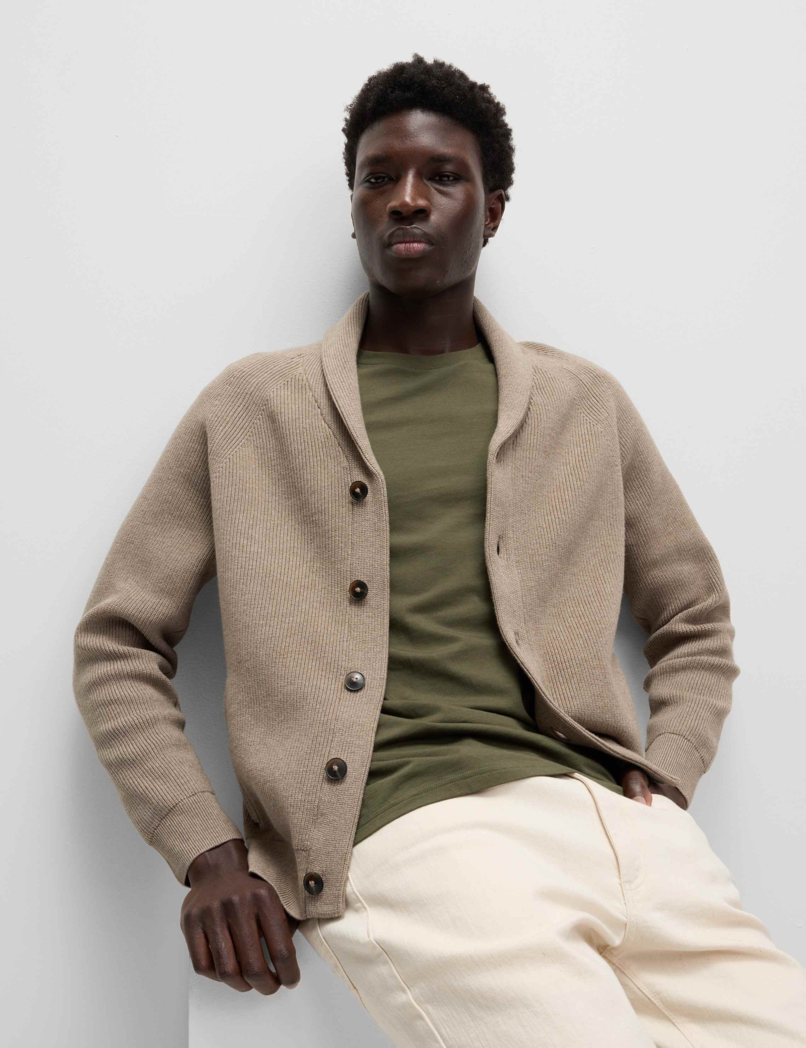 Cotton Blend Ribbed Shawl Collar Cardigan 6 of 6