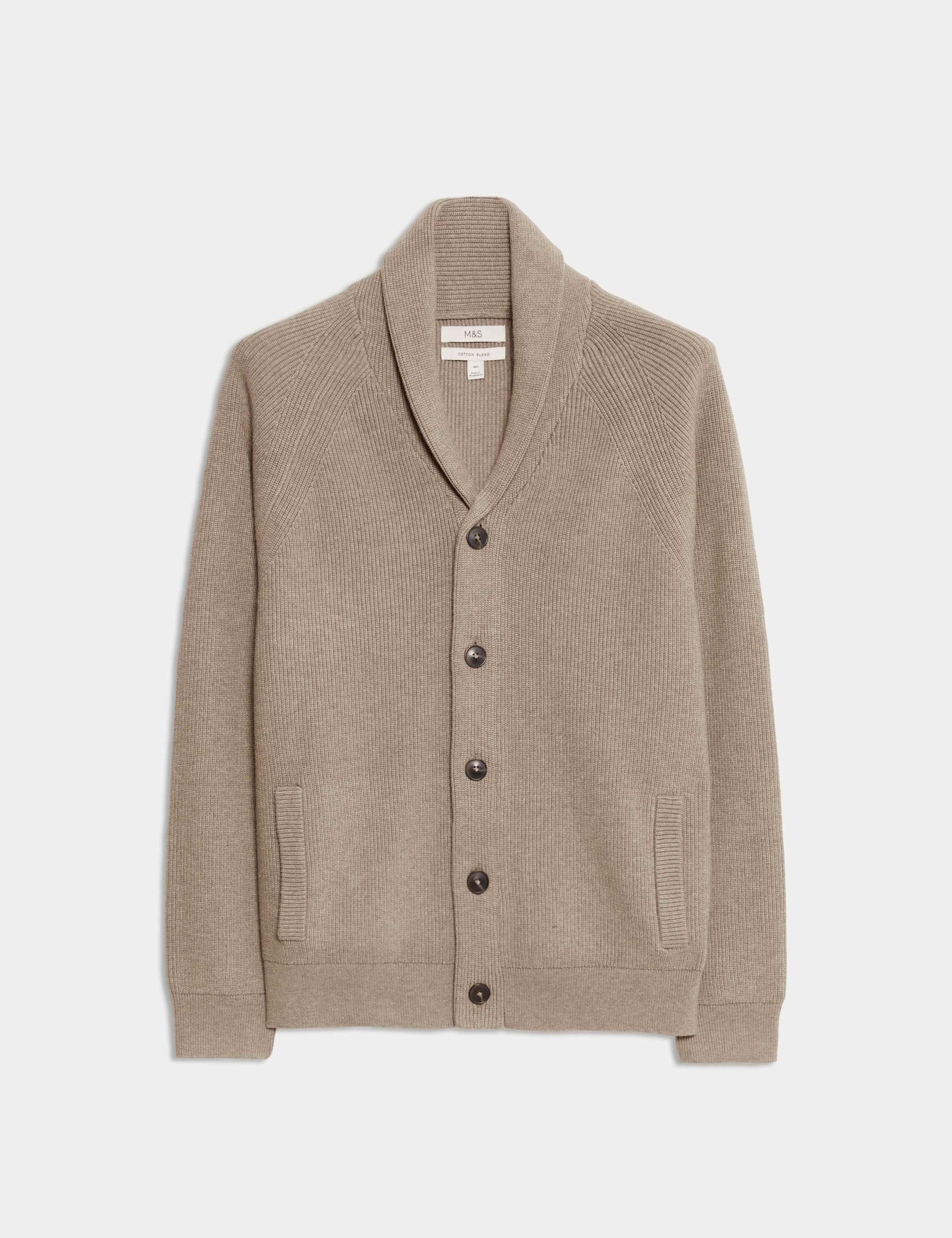 Cotton Blend Ribbed Shawl Collar Cardigan 2 of 6