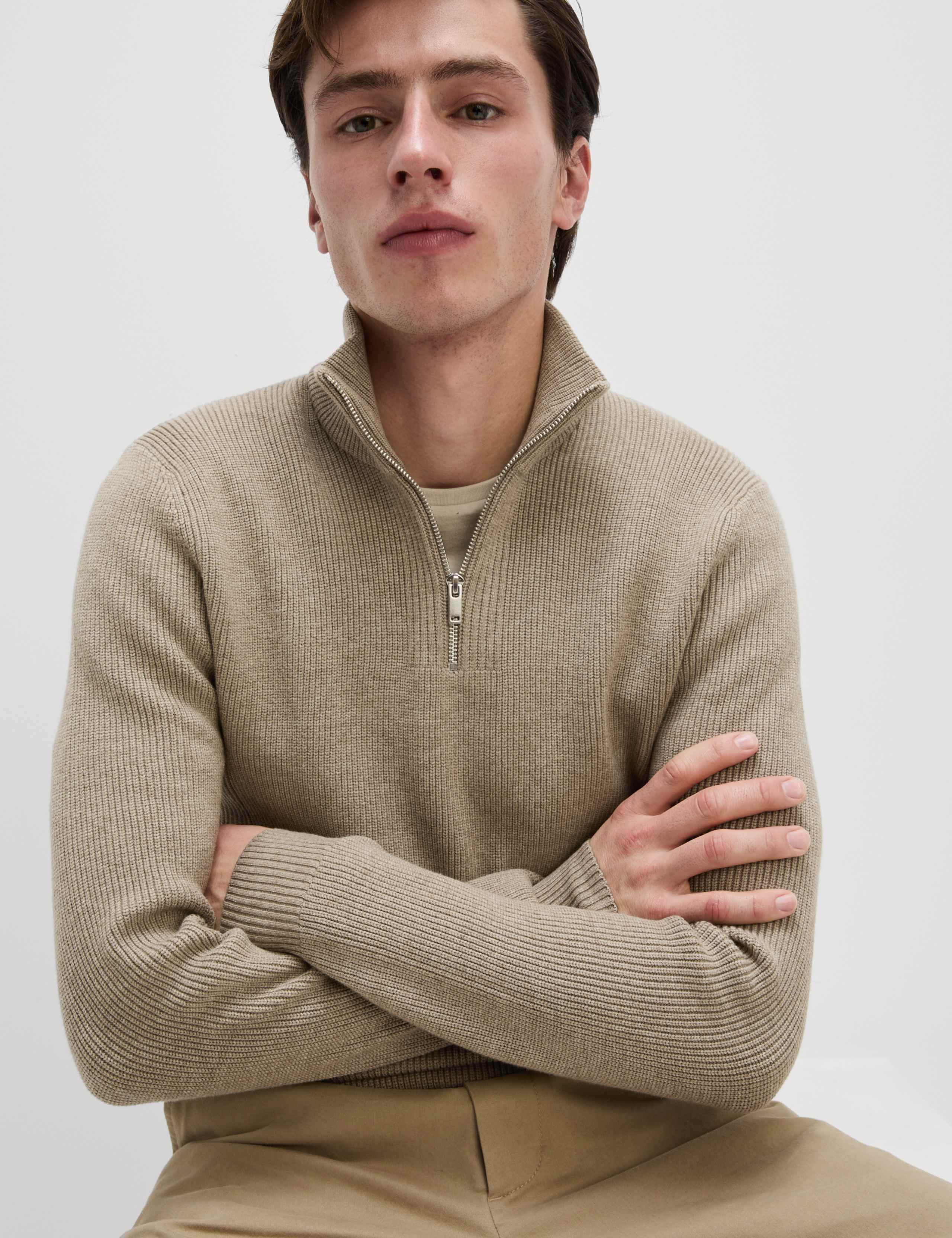 Cotton Blend Half Up Ribbed Jumper 1 of 7