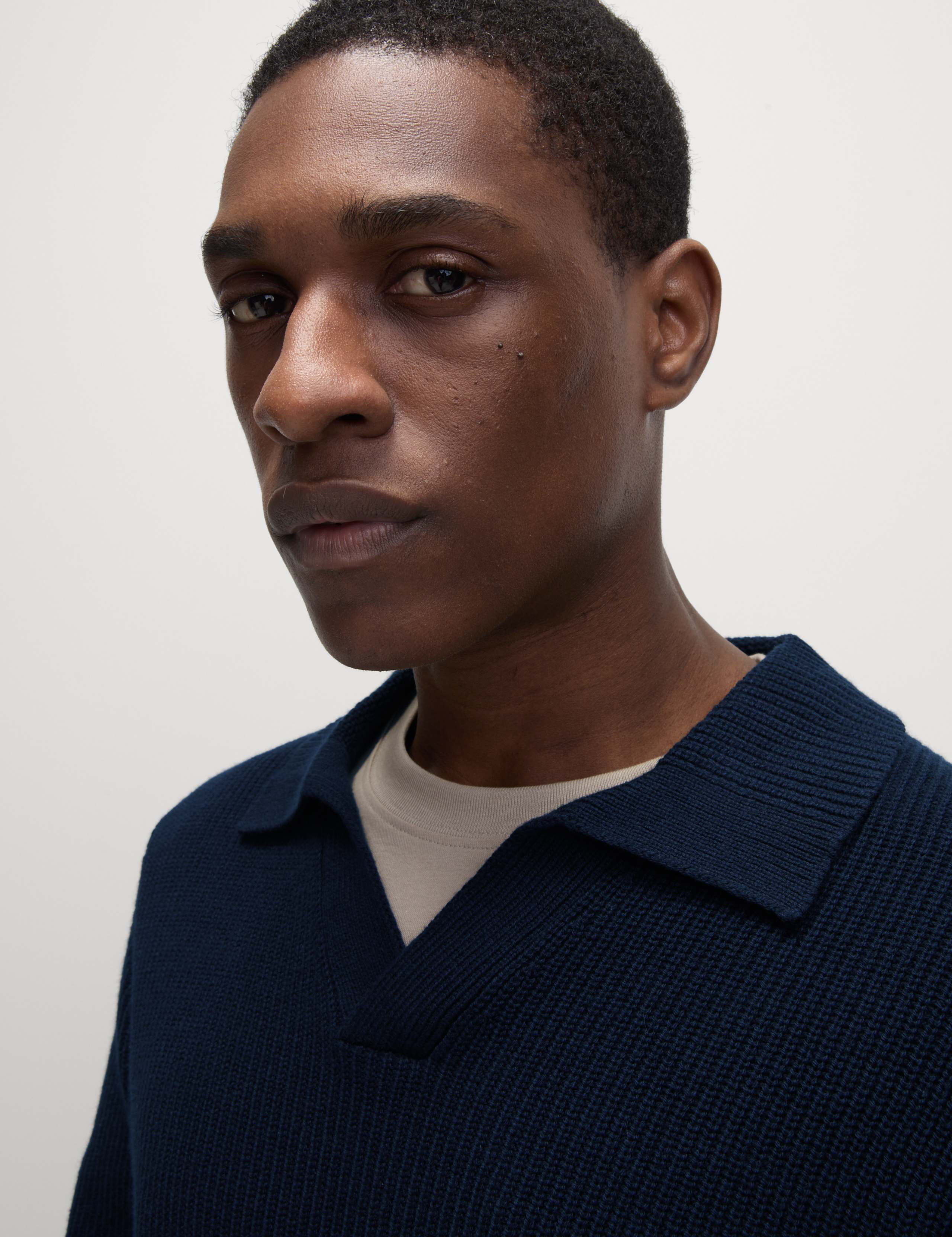 Cotton Rich Open Neck Jumper with Wool 3 of 5