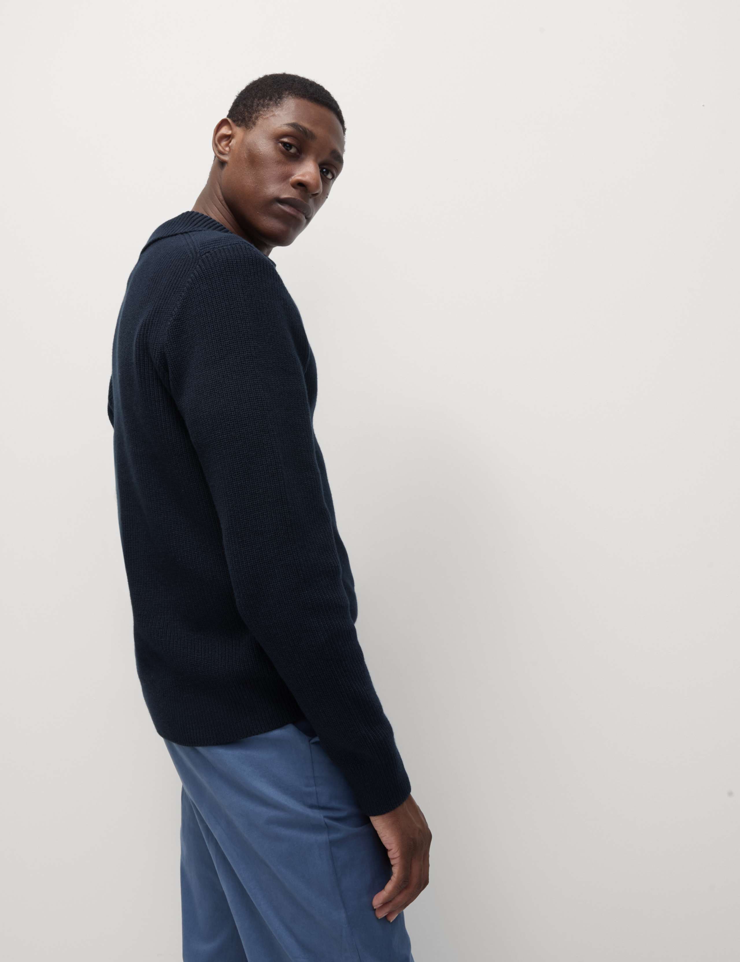 Cotton Rich Open Neck Jumper with Wool 4 of 5