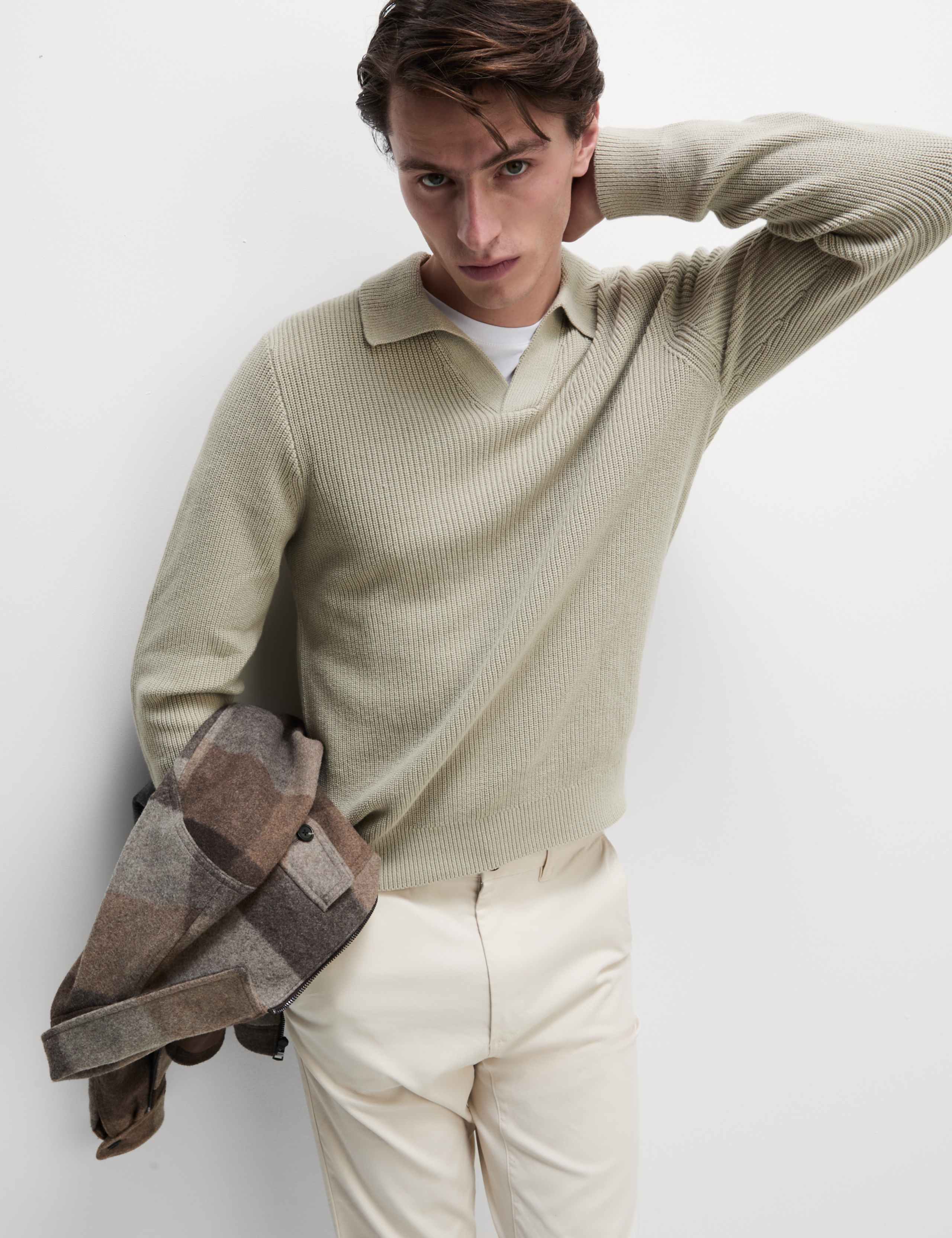 Cotton Rich Open Neck Jumper with Wool 1 of 5