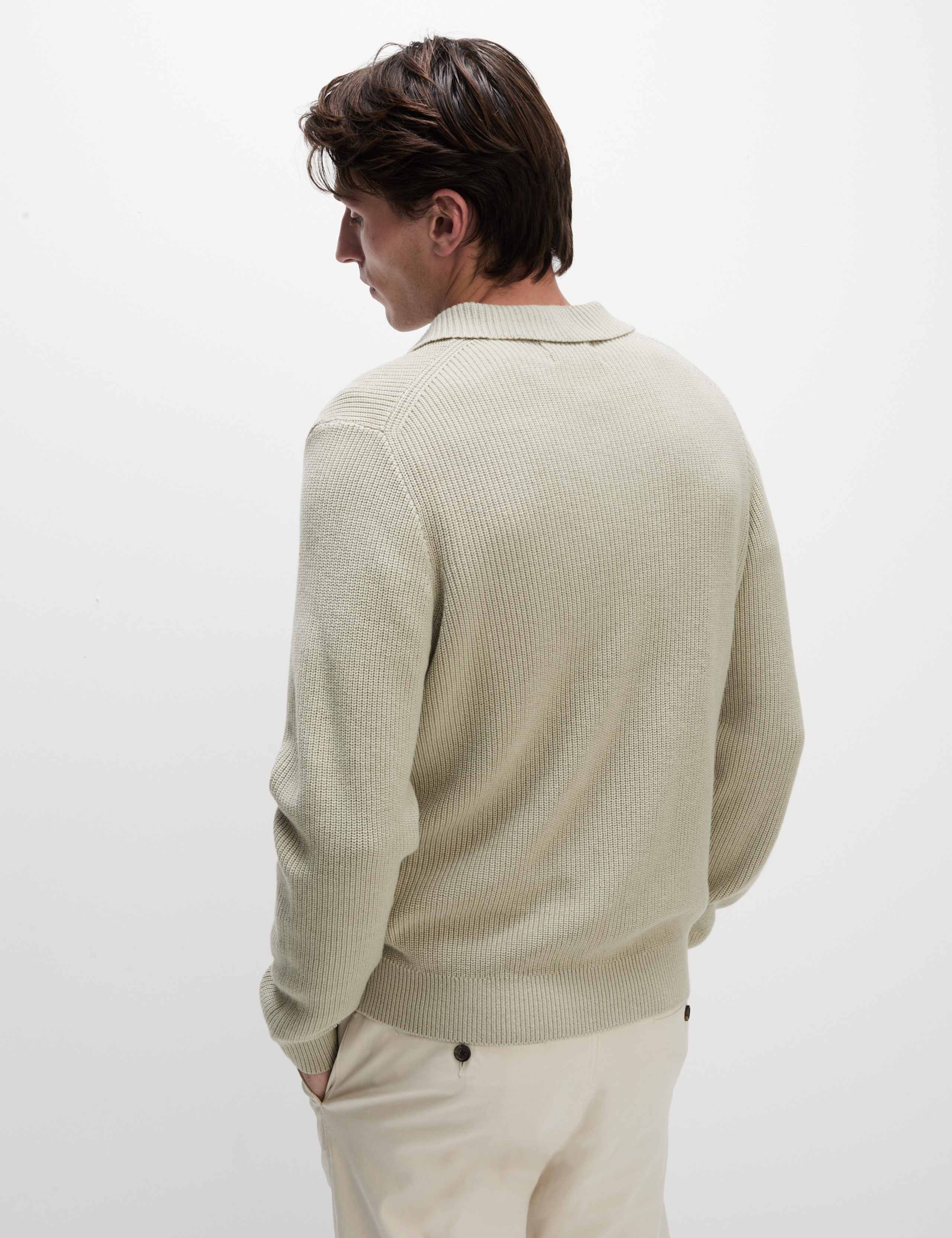 Cotton Rich Open Neck Jumper with Wool 5 of 5