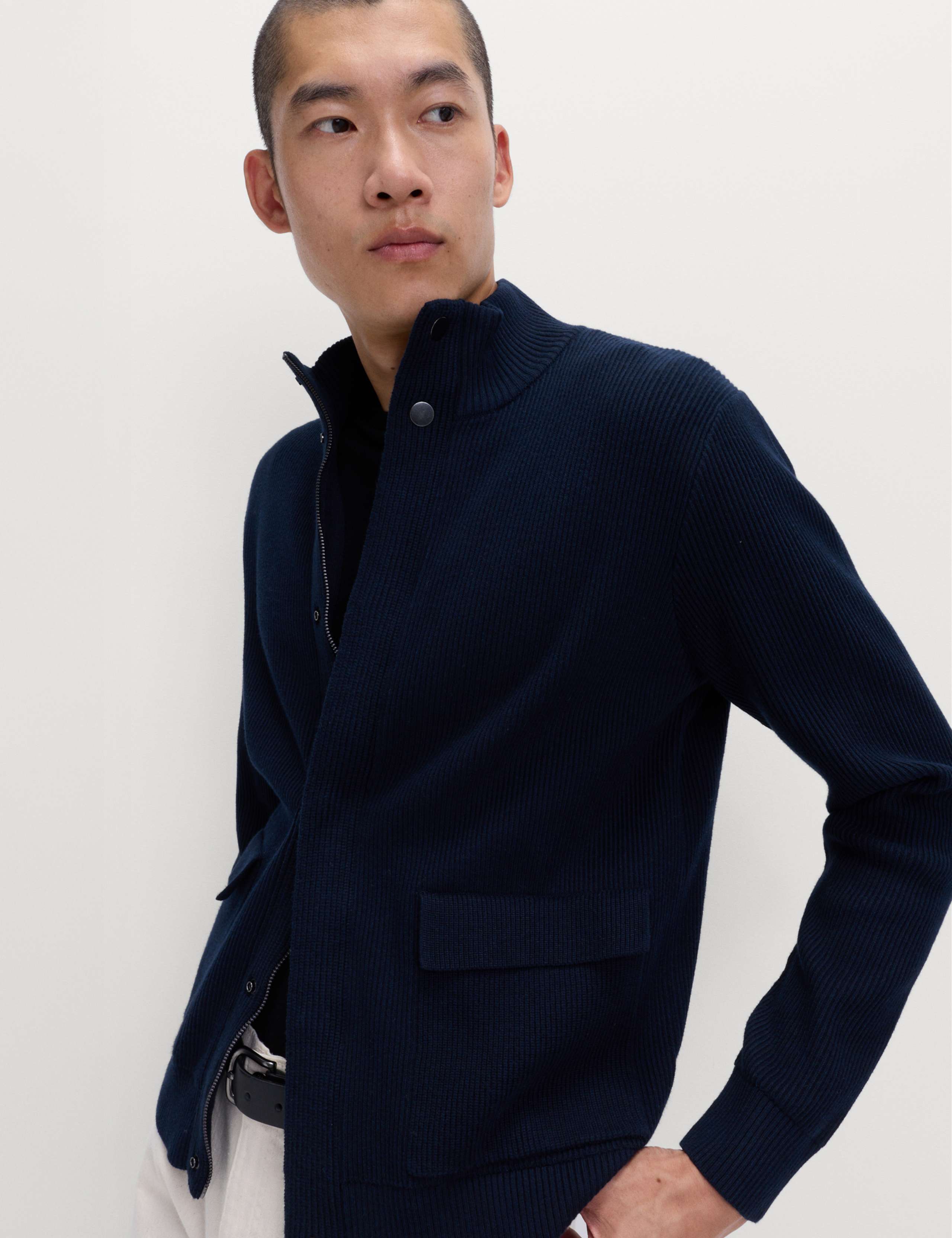 Cotton Blend Ribbed Funnel Neck Jacket 1 of 7