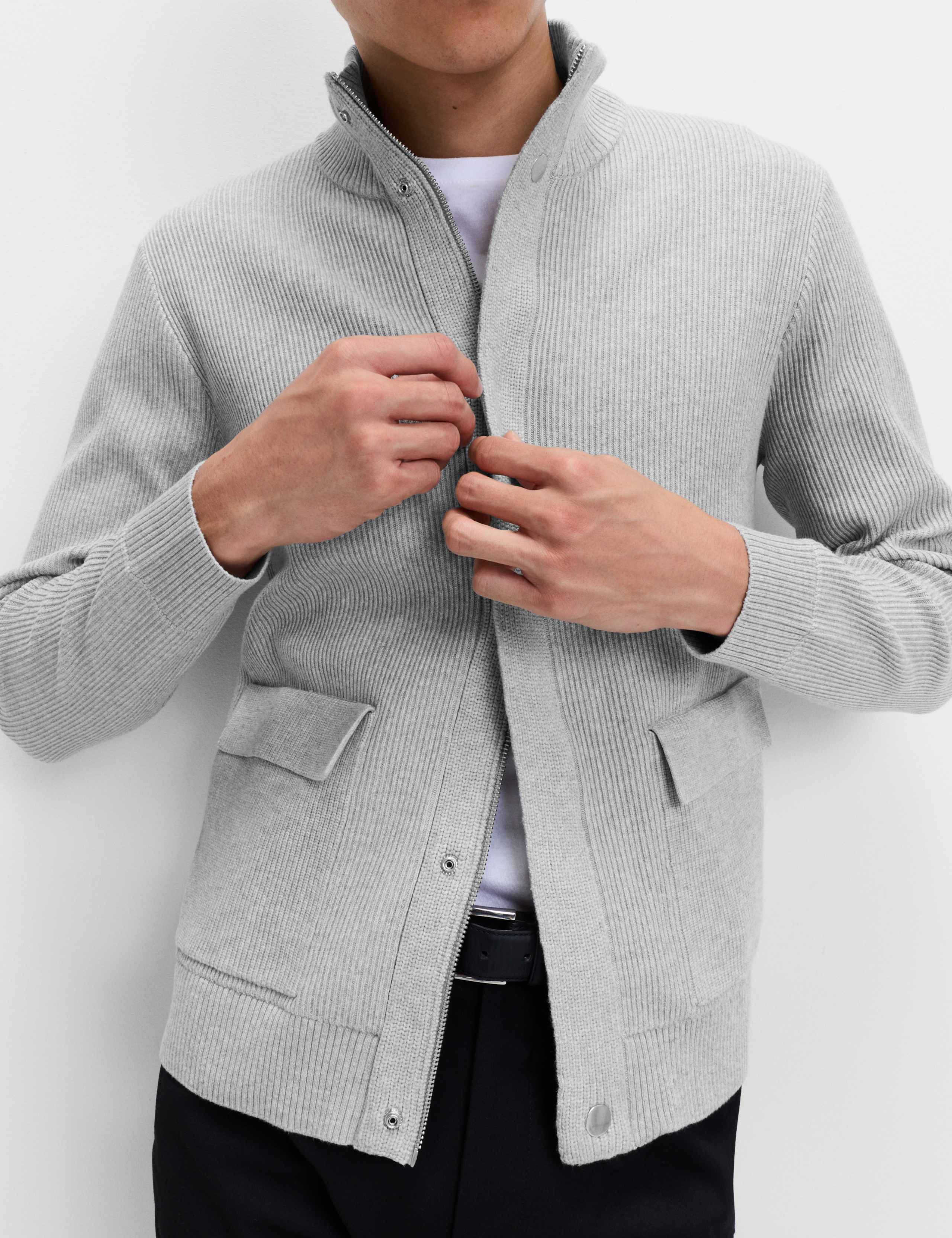 Cotton Blend Ribbed Funnel Neck Jacket 1 of 6