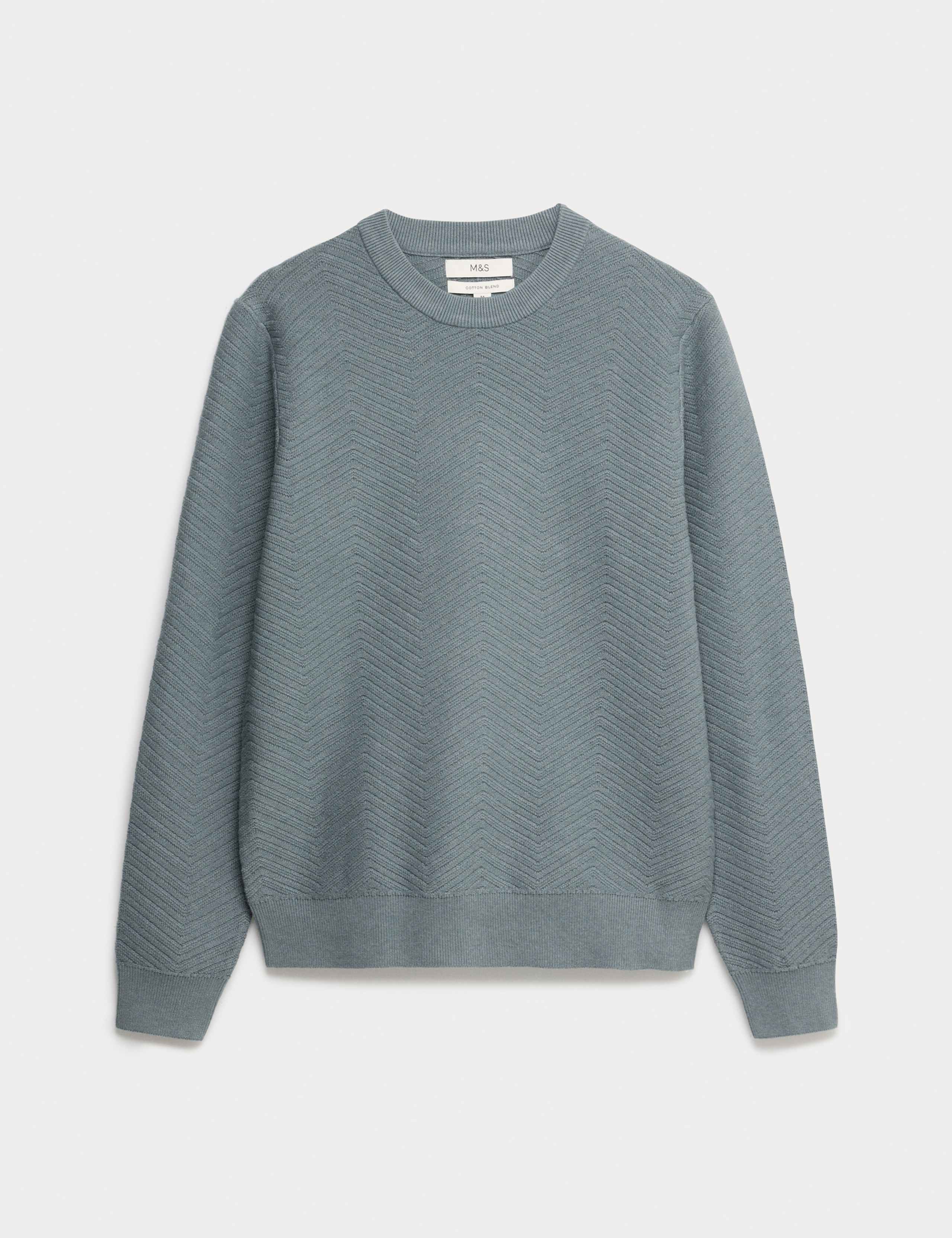 Cotton Blend Herringbone Crew neck Jumper 1 of 1