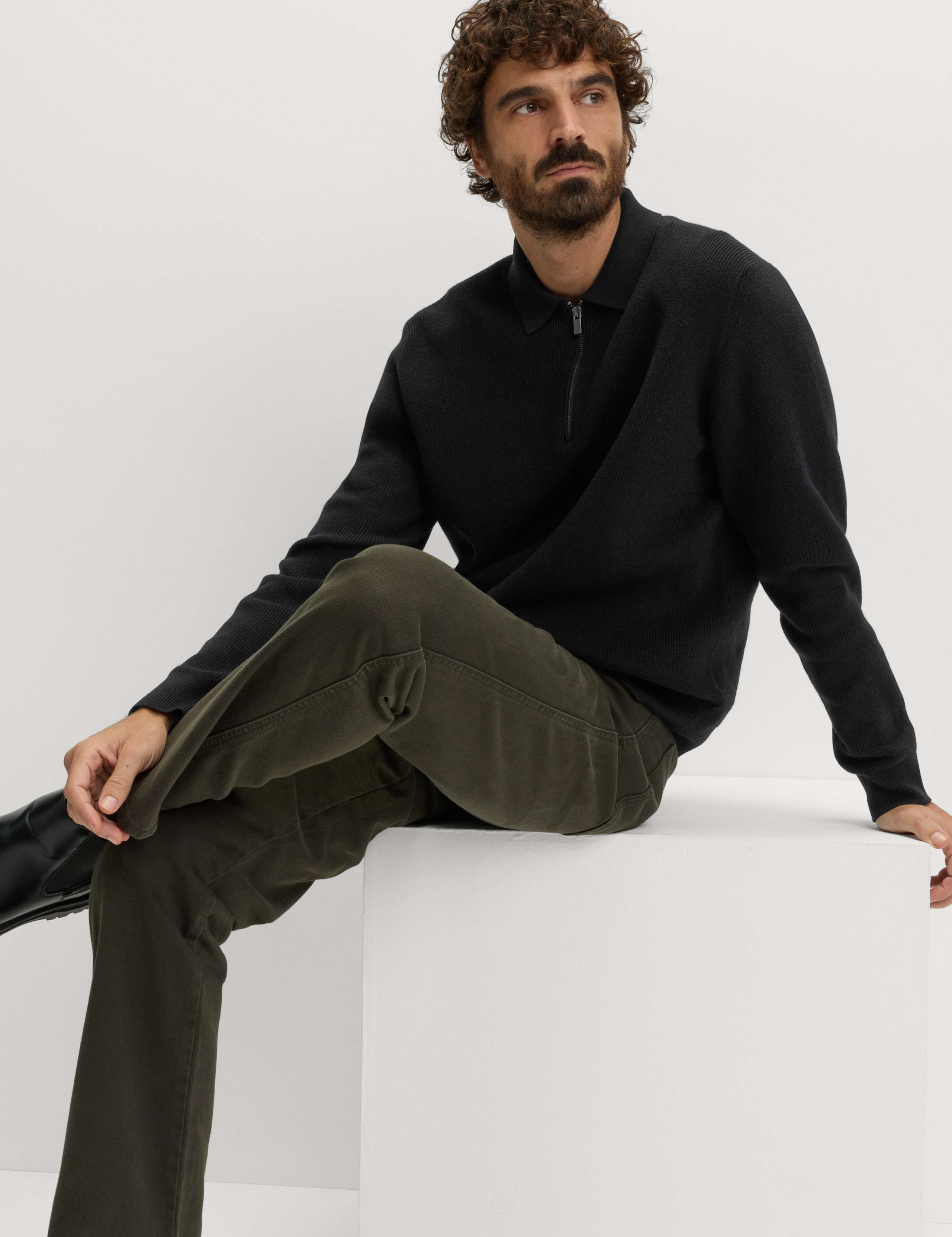 Cotton Blend Ribbed Knitted Polo Shirt 1 of 5