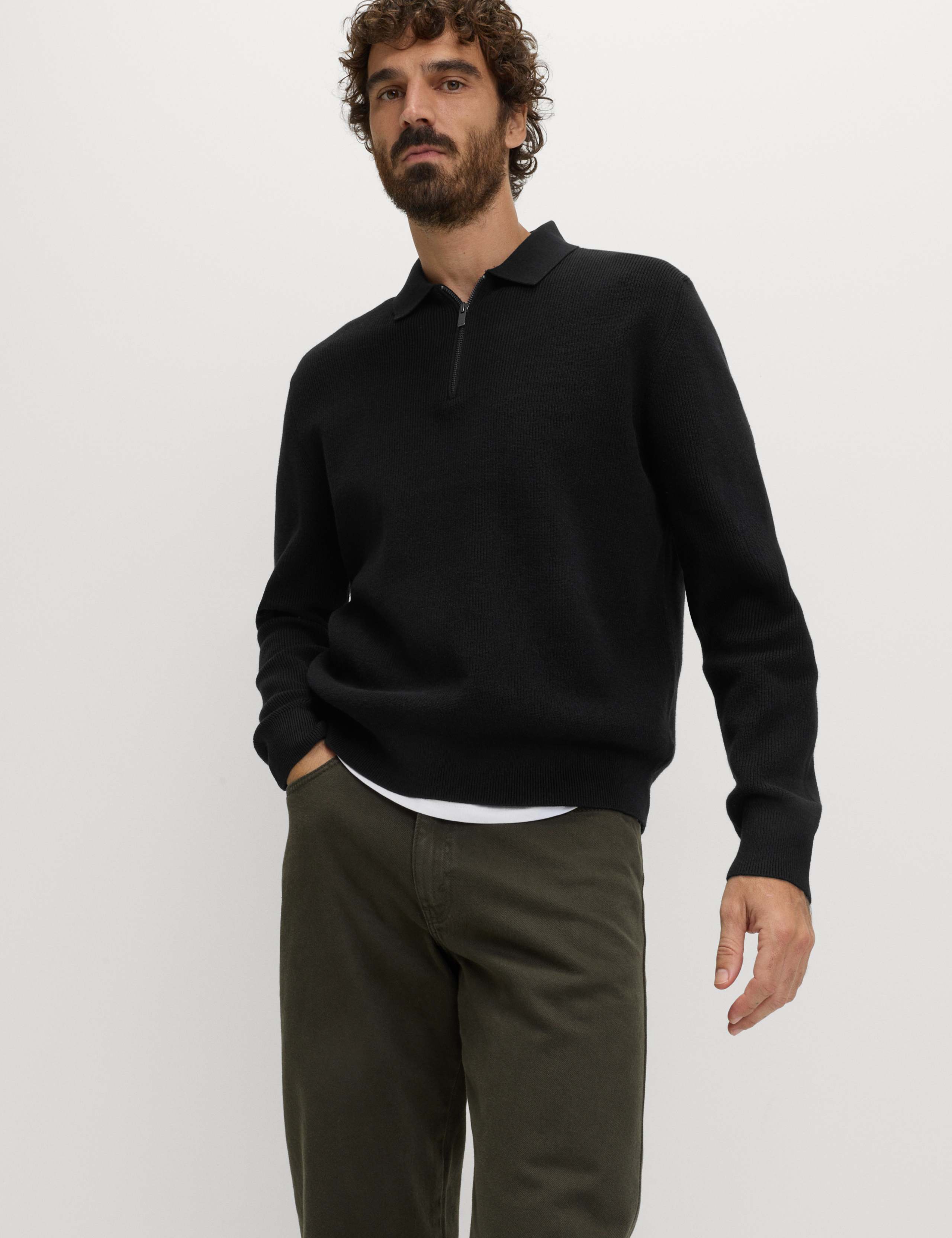 Cotton Blend Ribbed Knitted Polo Shirt 4 of 5