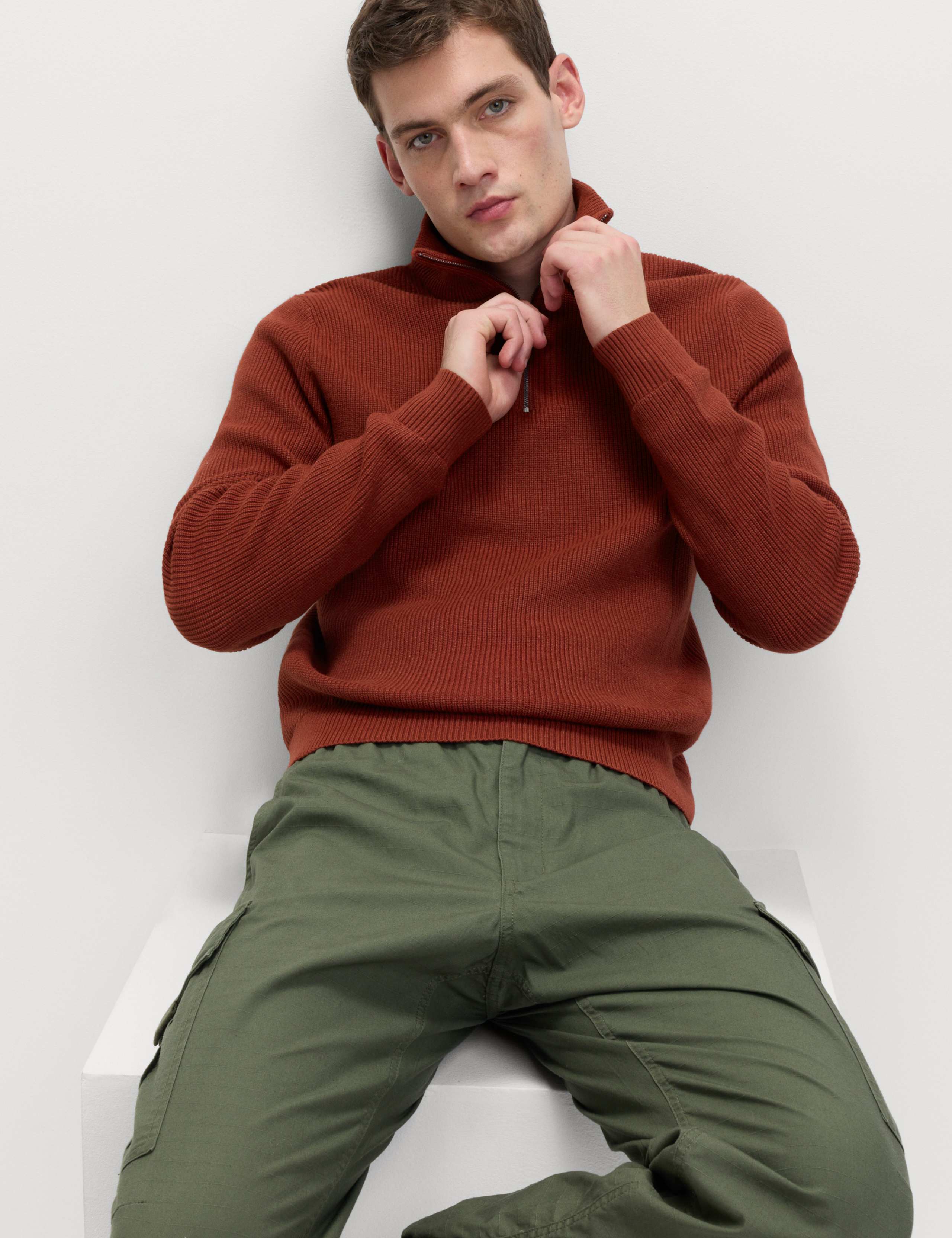 Cotton Blend Ribbed Half Zip Jumper 4 of 6