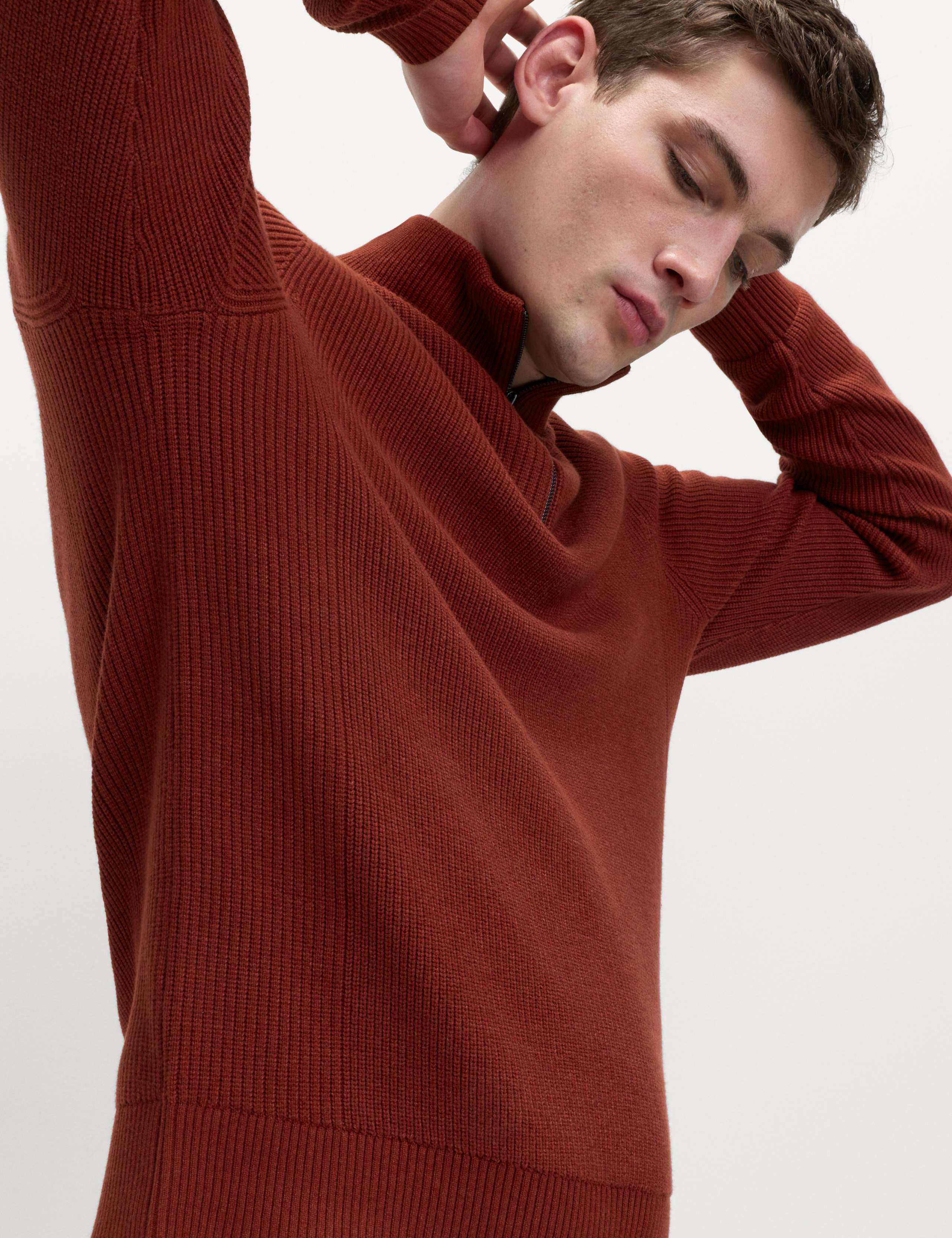 Cotton Blend Ribbed Half Zip Jumper 5 of 6