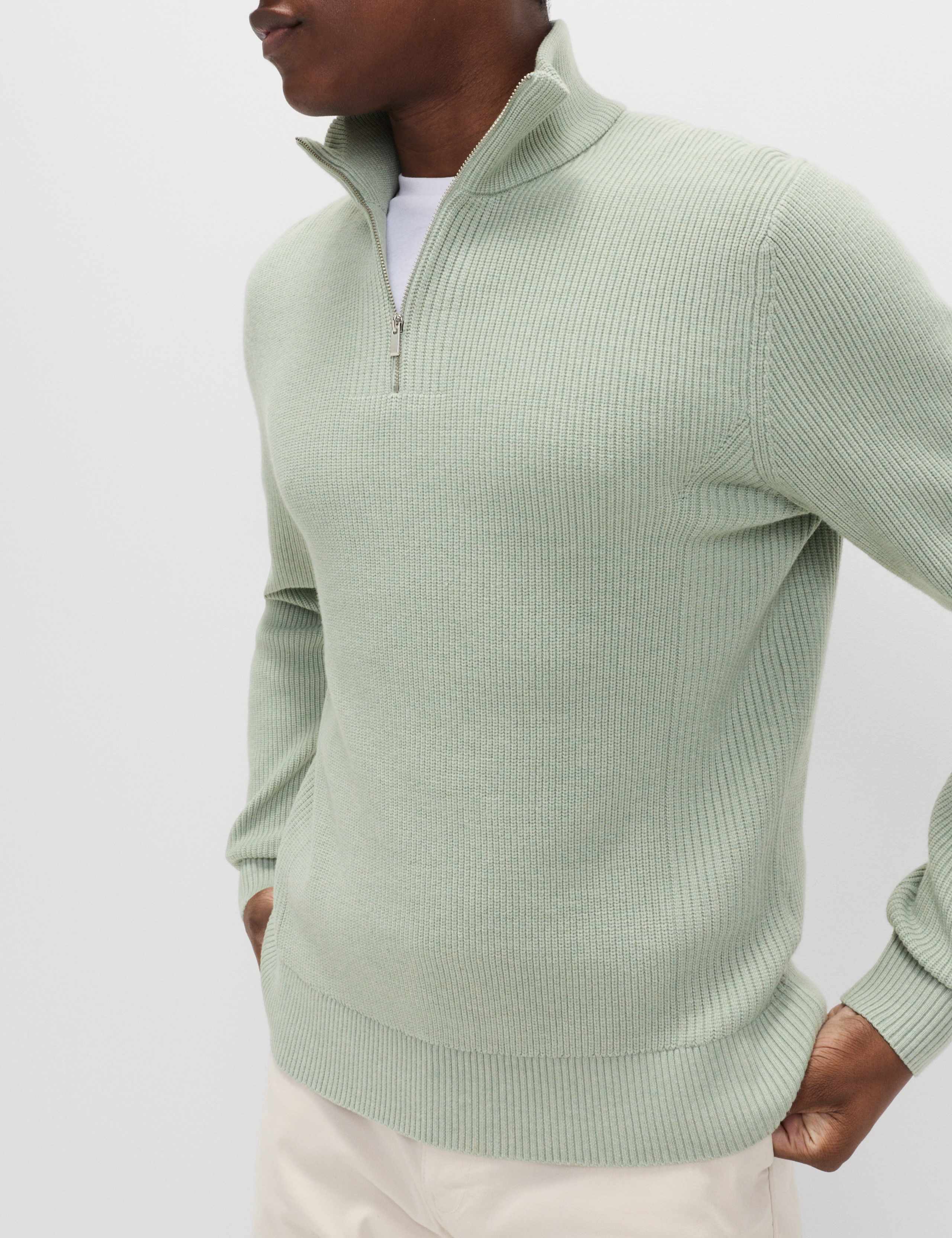 Cotton Blend Ribbed Half Zip Jumper 3 of 5